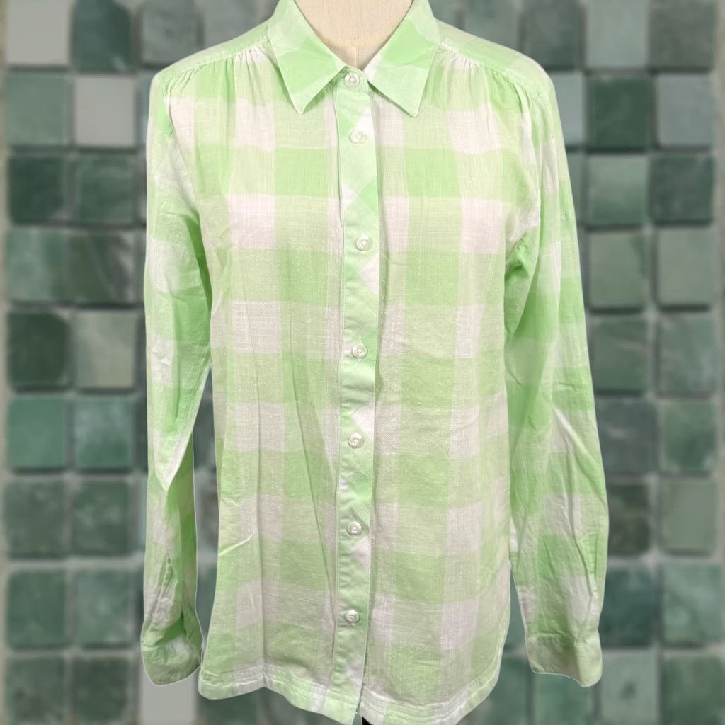 Vintage Columbia Camp Henry Womens S Long Sleeve Gingham Button-Up Shirt Picnic Lightweight Green Check Shirt Women’s Small LS Size S / US 4 / IT 40 - 1 Thumbnail