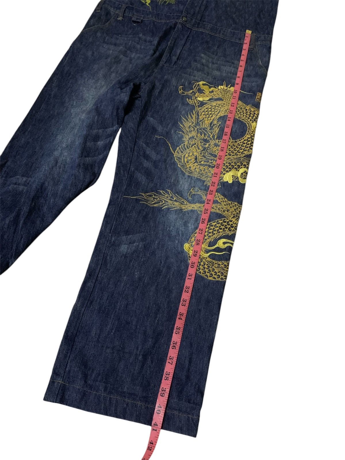 Karakuri Tamashii Vtg Japanese Sukajan Dragon Overall Denim Size US 43 - 16 Thumbnail