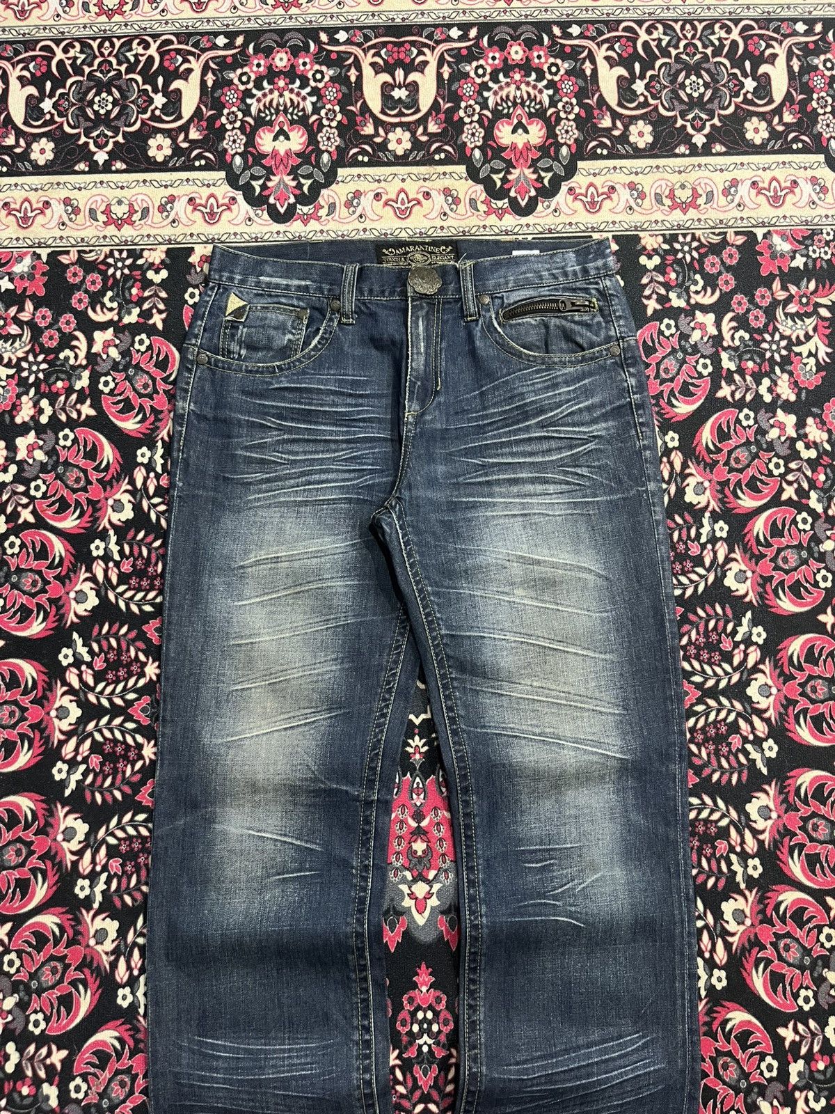 Ed Hardy Vintage Japanese Brand Amarantine Blue Washed Whisker Jeans Size US 34 / EU 50 - 3 Thumbnail