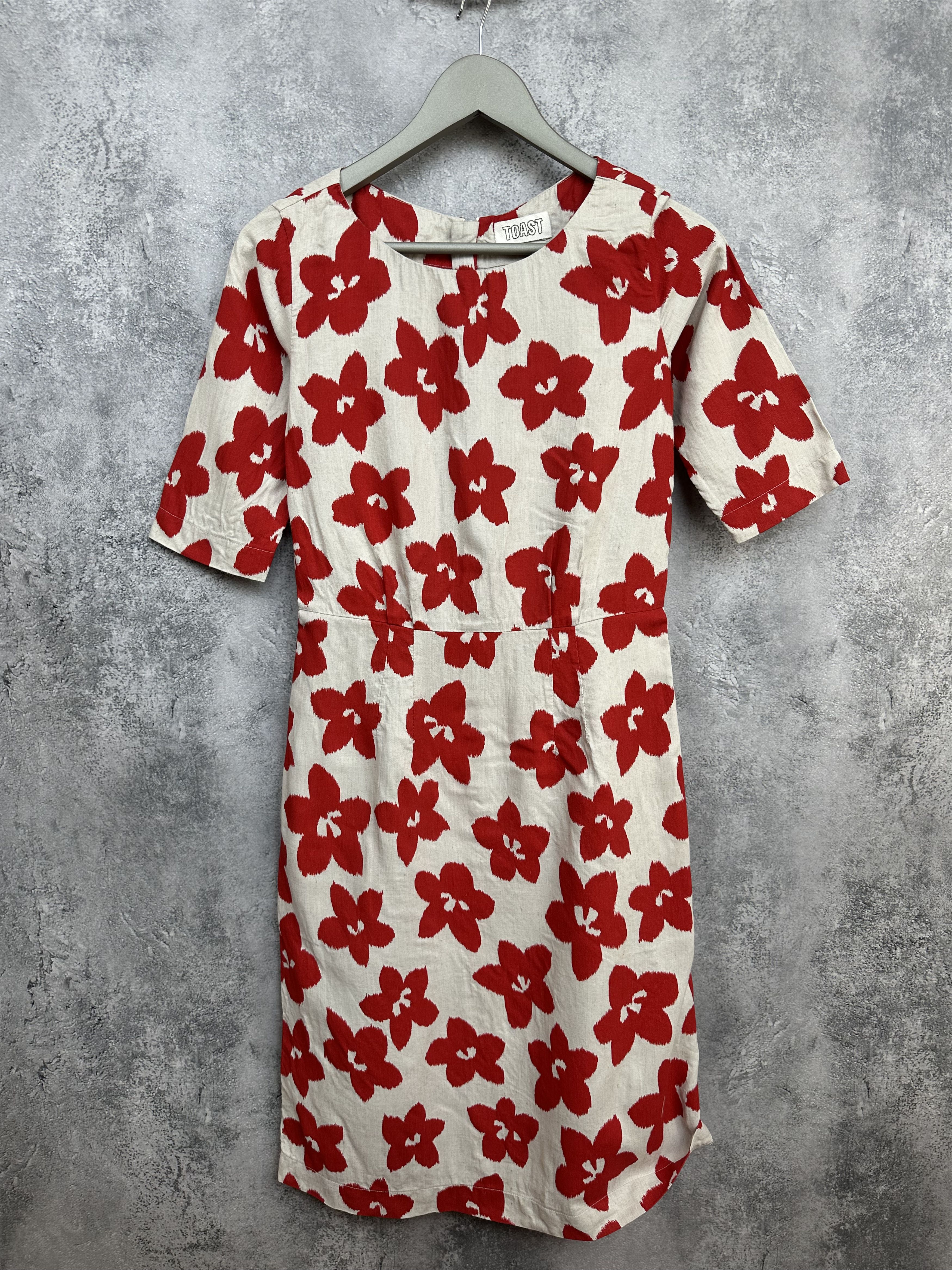 Other TOAST Ivory Red Floral Above Knee Dress Linen Blend Pockets Size S / US 4 / IT 40 - 2 Thumbnail