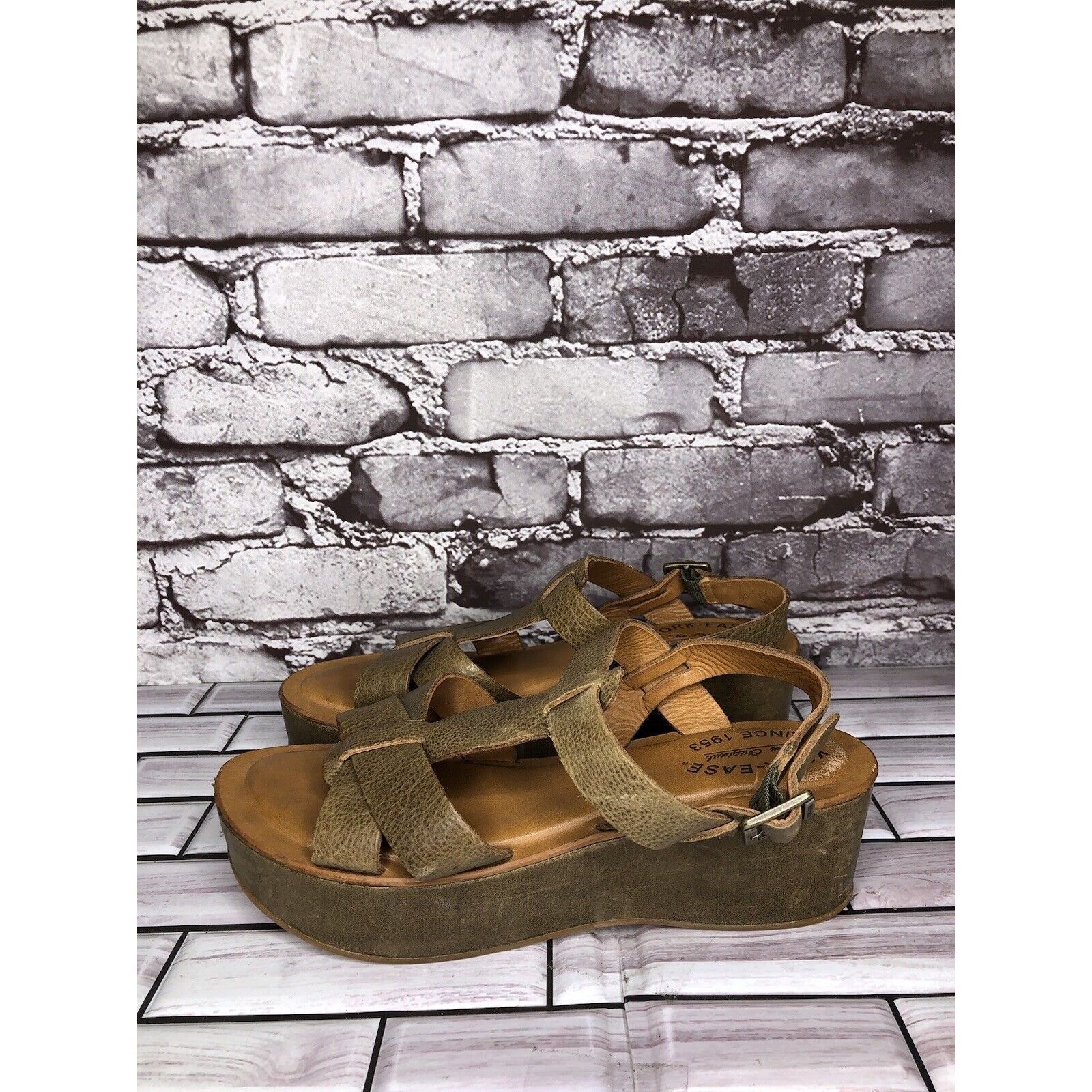 Other Kork-Ease Olive Green Leather Platform Wedge Ankle Strap San Size US 6 / IT 36 - 11 Thumbnail