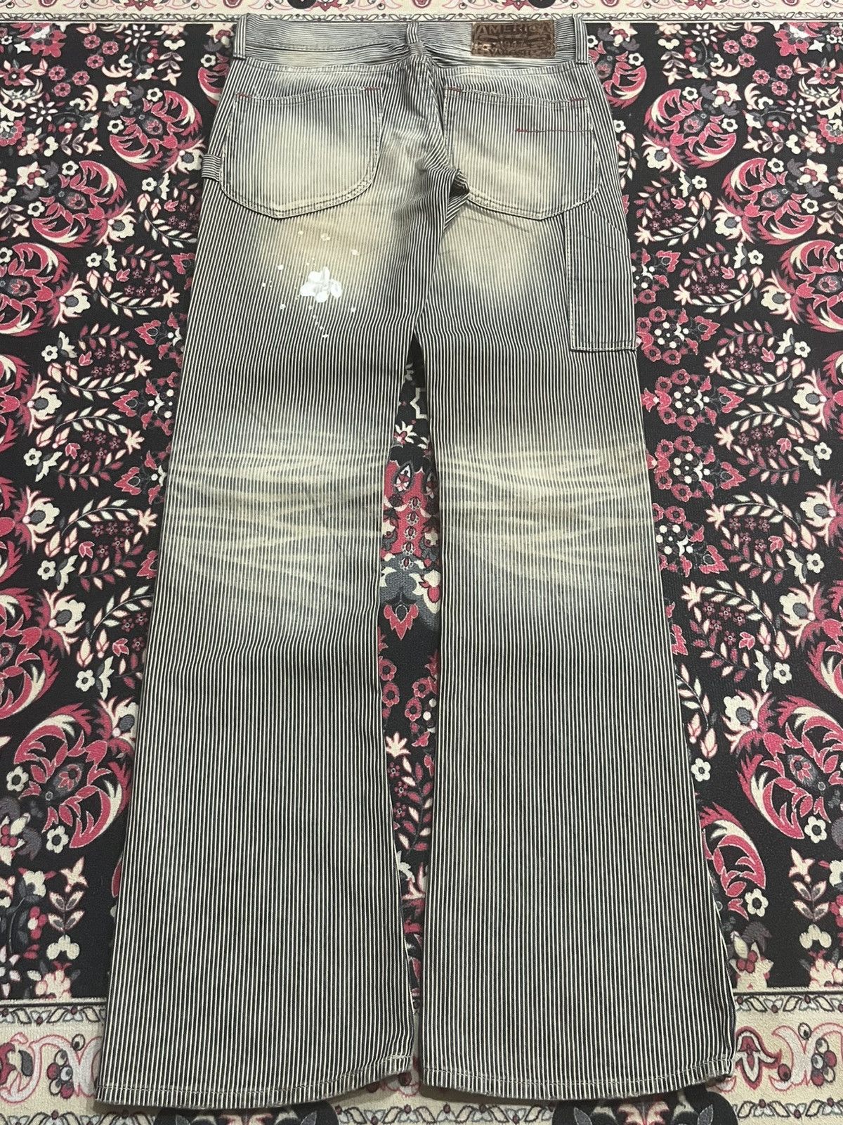Japanese Brand American Varosh Pinstripe Double Knee Ripped Flared Jeans Size 28" / US 6 / IT 42 - 2 Thumbnail