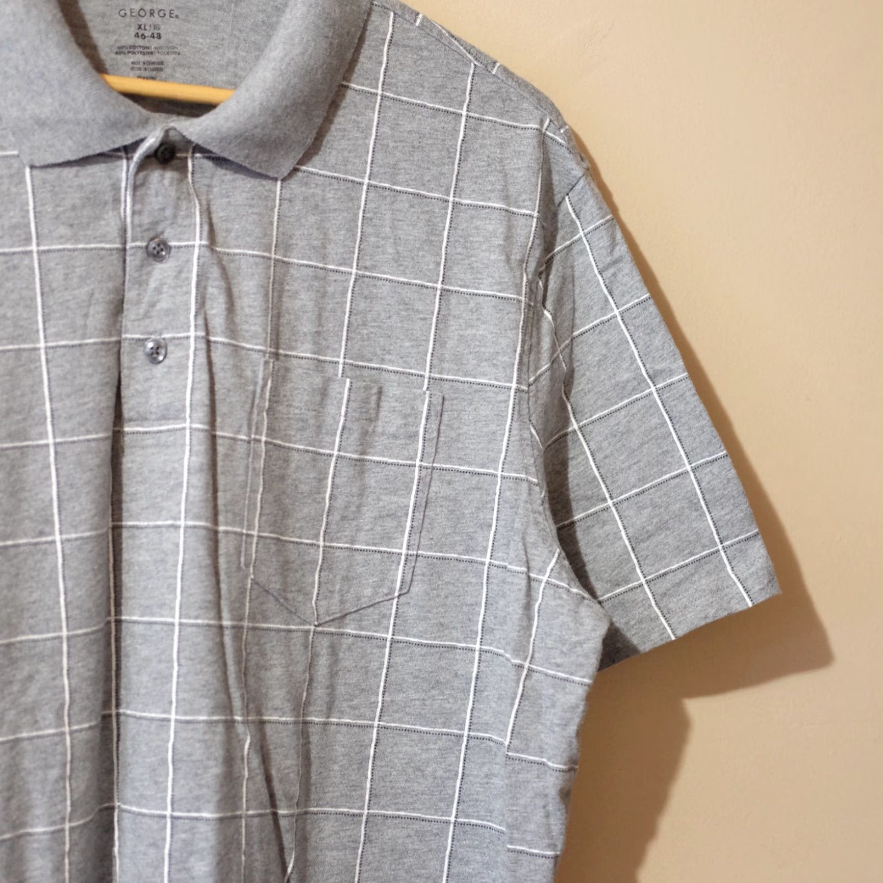 George George Polo Mens XL Gray Plaid Short Sleeve Performance Golf Size US XL / EU 56 / 4 - 3 Thumbnail