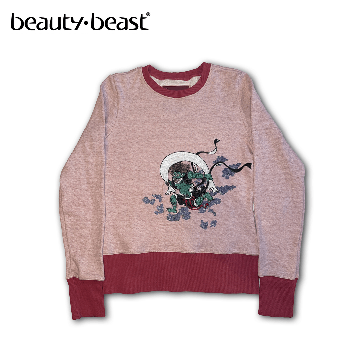 image of Beauty Beast Beauty:beast "風神雷神" (Fūshinraishin) Embroidery Sweater in Pink, Men's (Size Small)