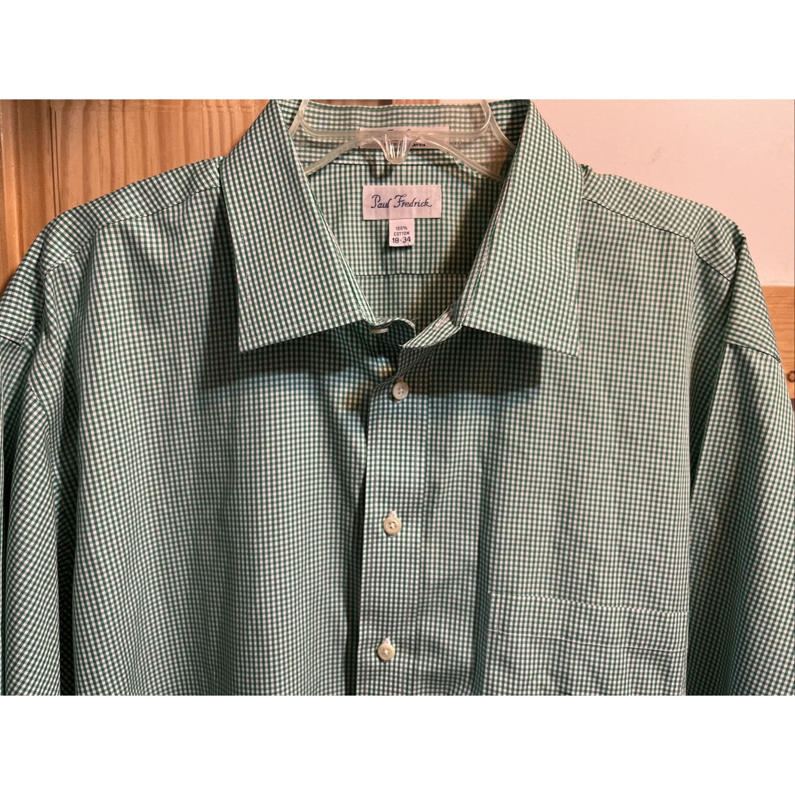 Paul Fredrick Paul Fredrick Two-Ply Cotton Shirt Mens 18 34 Green Plaid LS Size US XXL / EU 58 / 5 - 5 Thumbnail