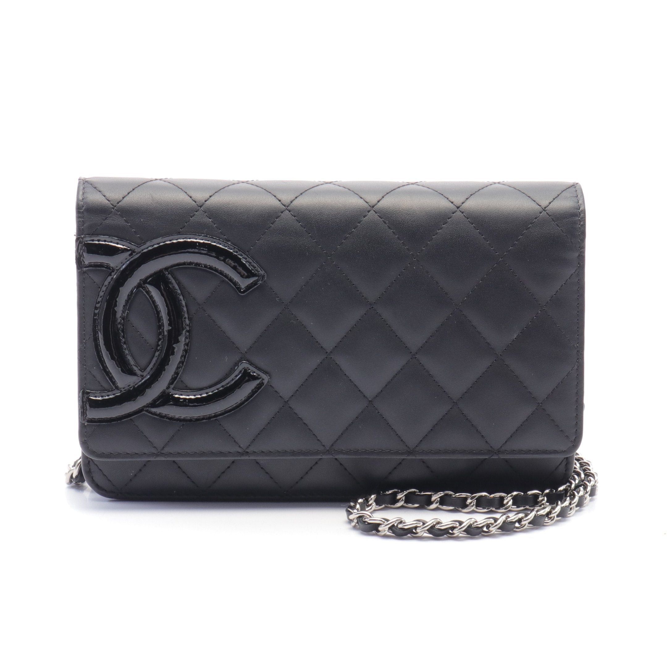 Chanel Chanel Cambon Line Chain Wallet Leather Patent Black Silver Hardware Size ONE SIZE - 1 Thumbnail