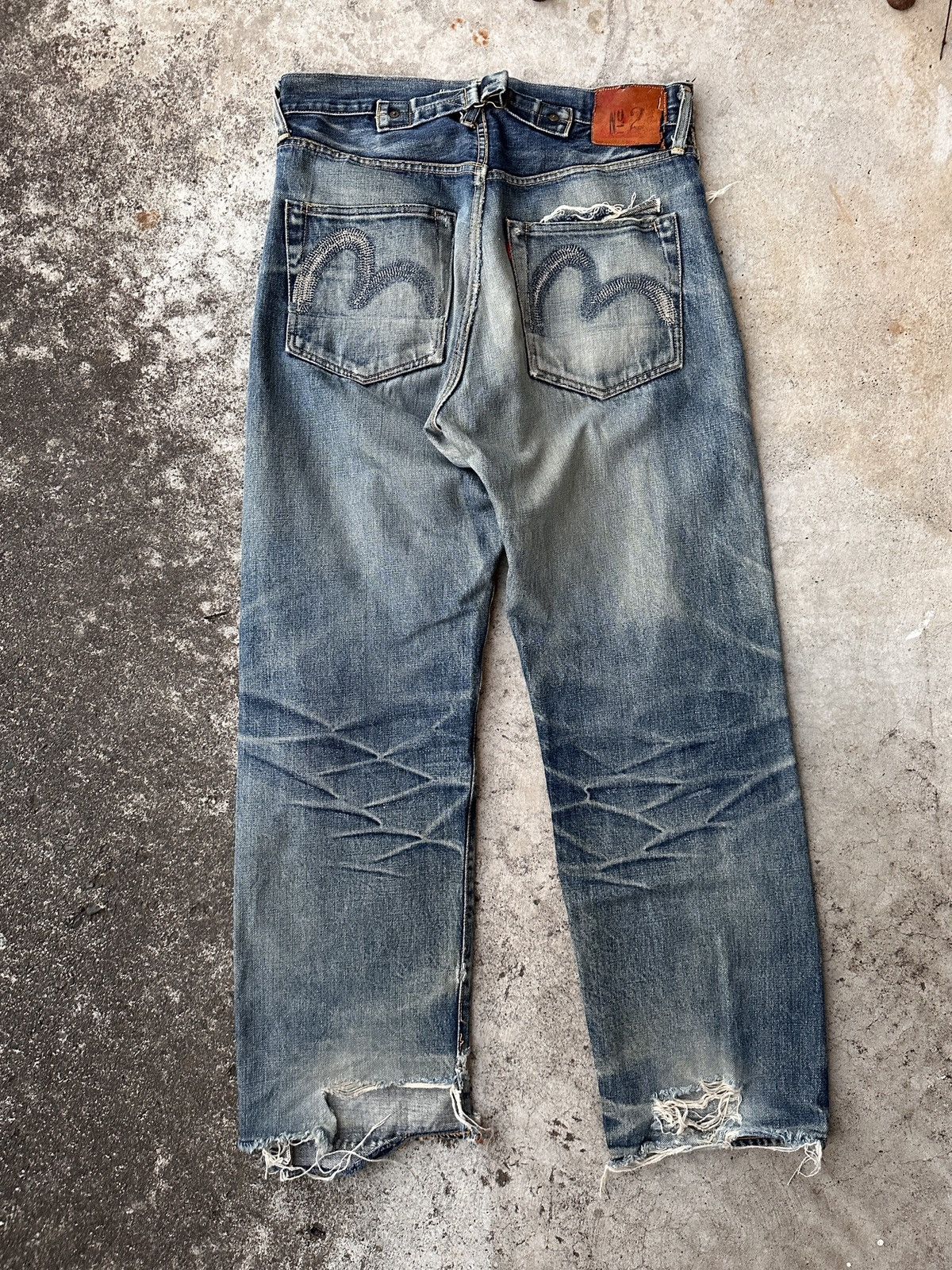 Evisu Buckle Back Thrashed No 2 2000s Selvedge seagulls back cinch Size US 34 / EU 50 - 1 Thumbnail