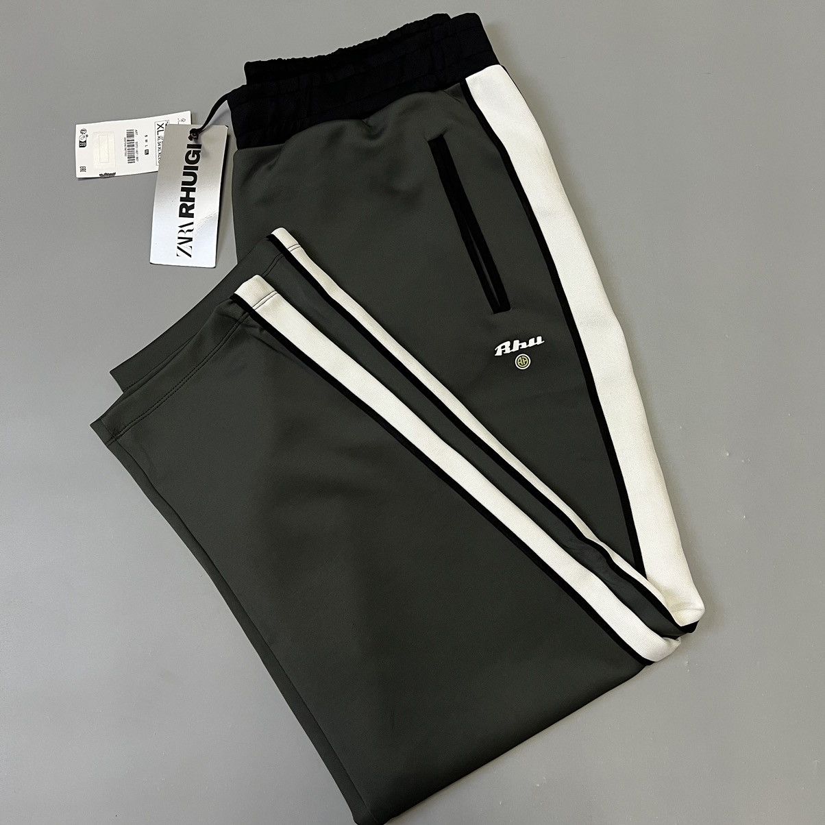 Image of Rhude x Zara New Jogger Trousers With Striped Size XL in Dark Gray, Men's