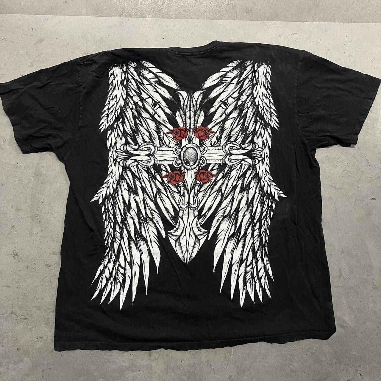 Vintage Crazy Vintage Y2K/2000s Affliction Style Skull Rose and Wings Glory Tapout CyberGoth Graphic Tee! Size US L / EU 52-54 / 3 - 4 Thumbnail
