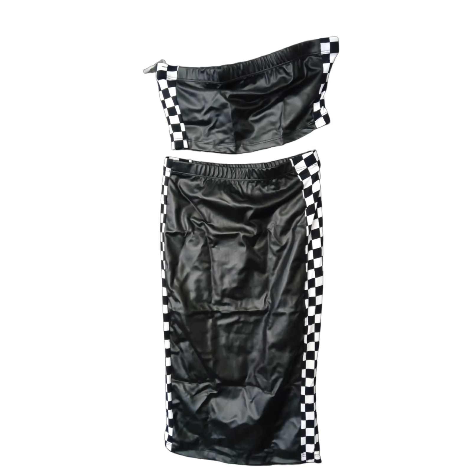 Vintage Codigo Shoes? Racetrack Theme 2-Piece Skirt + Crop Top Leather Effect Black/White S Womens Set Upscale? Size S / US 4 / IT 40 - 1 Thumbnail