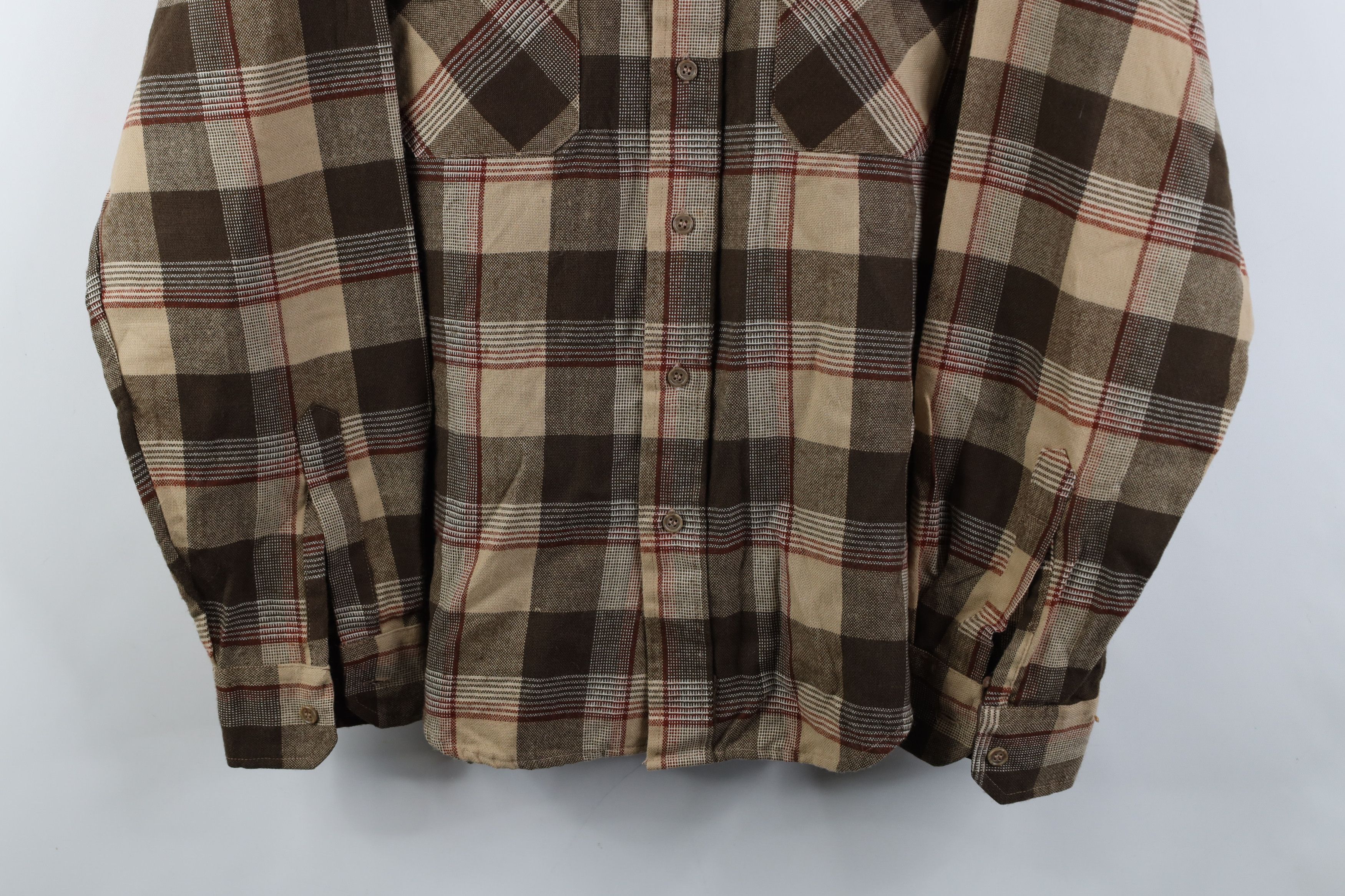 Vintage Vintage 70s Streetwear Button Shirt Plaid Earth Tone Size US L / EU 52-54 / 3 - 3 Thumbnail