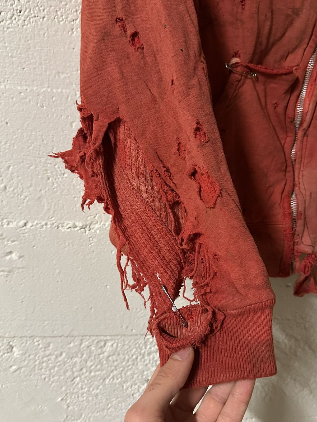 Vintage VINTAGE THRASHED RED THERMAL LINED HOODIE Size US XS / EU 42 / 0 - 6 Thumbnail