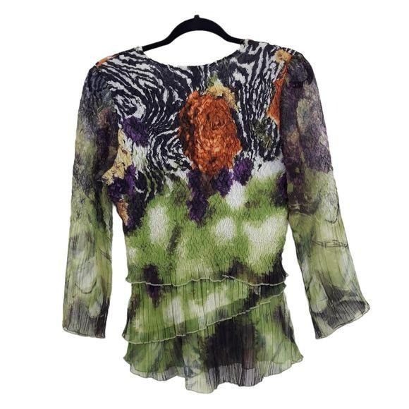 Alberto Vtg Artsy Alberto Makali Mixed Media Crinkle Top Blouse Sz Size M / US 6-8 / IT 42-44 - 2 Thumbnail