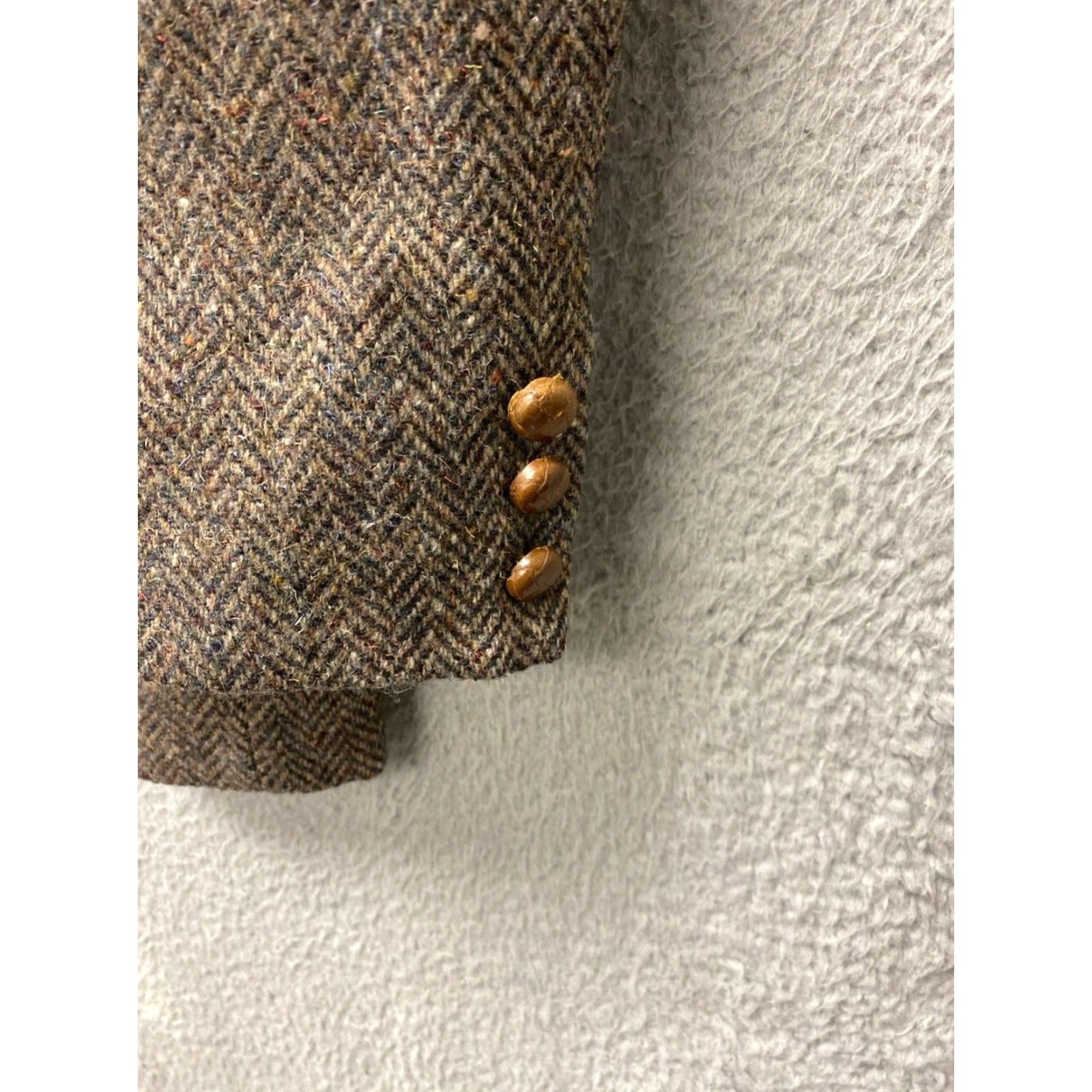 Levi's VINTAGE Levi Strauss Blazer 44 Brown Herringbone Wool Classic Tuxedo Mid-Length Mens Size 44R - 2 Thumbnail