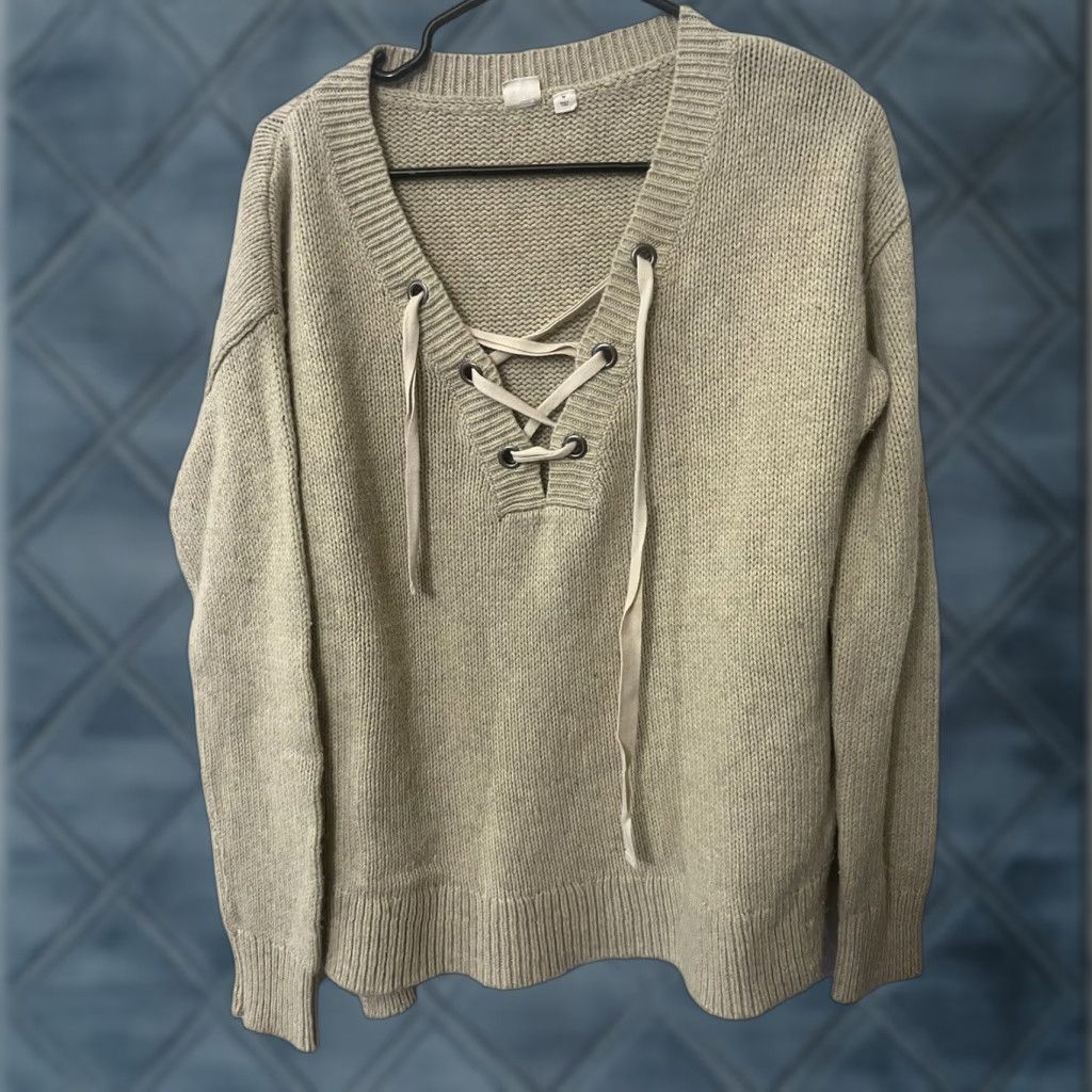Gap GAP Women's Medium Beige Wool Linen Acrylic Blend Sweater Long Sleeve Tie Front Size M / US 6-8 / IT 42-44 - 1 Thumbnail