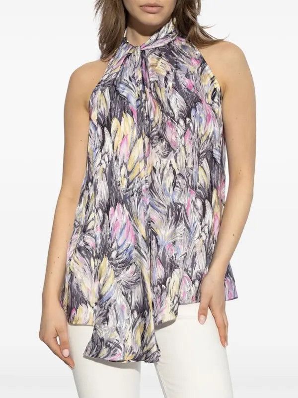 Balmain o1s1wg110825 Abstract Print Tie Neck Blouse in Grey/Multi Size M / US 6-8 / IT 42-44 - 3 Thumbnail