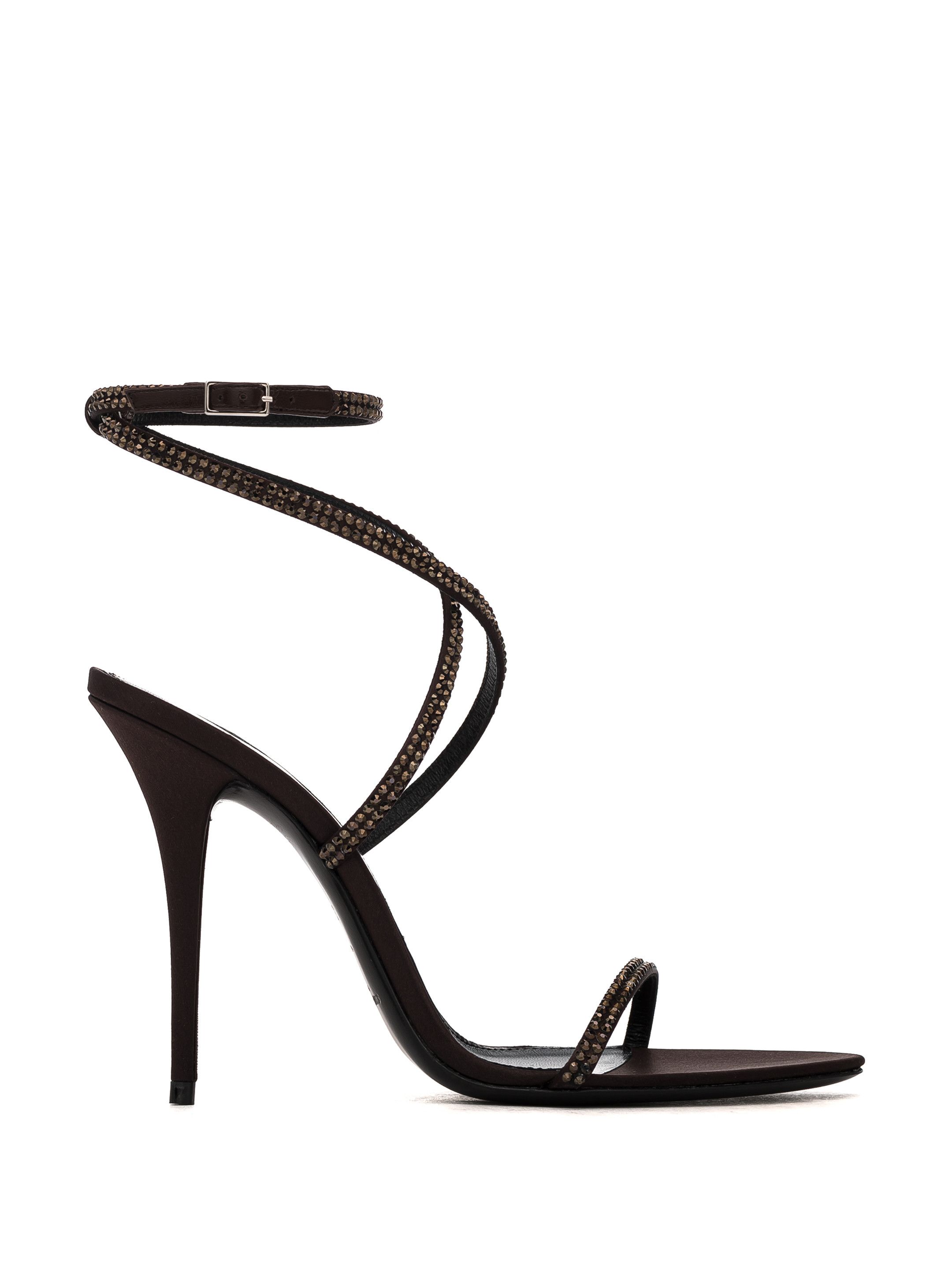 Saint Laurent Paris o1b1hav111224 Ava Sandals Crepe Satin With Rhinestones Brown Size US 5.5 / IT 35.5 - 1 Thumbnail