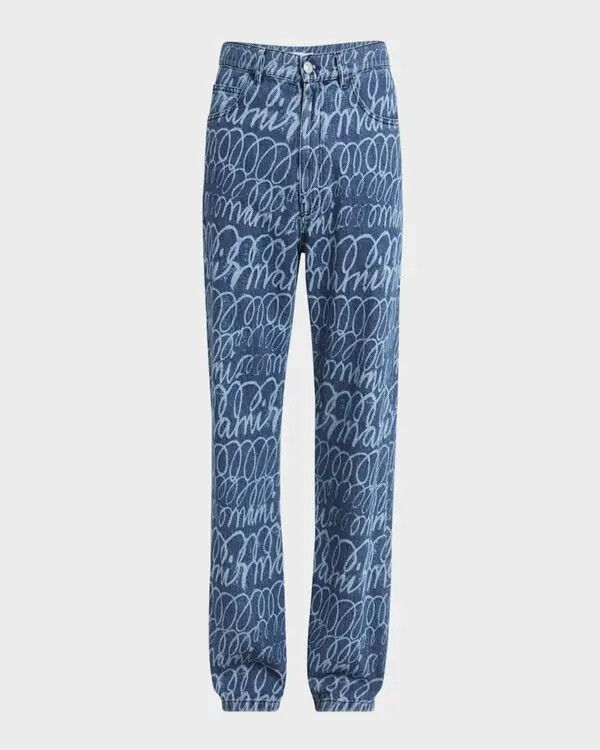Marni o1w1db11125 Wide-Leg Scribble Jeans in Blue Size US 36 / EU 52 - 1 Thumbnail