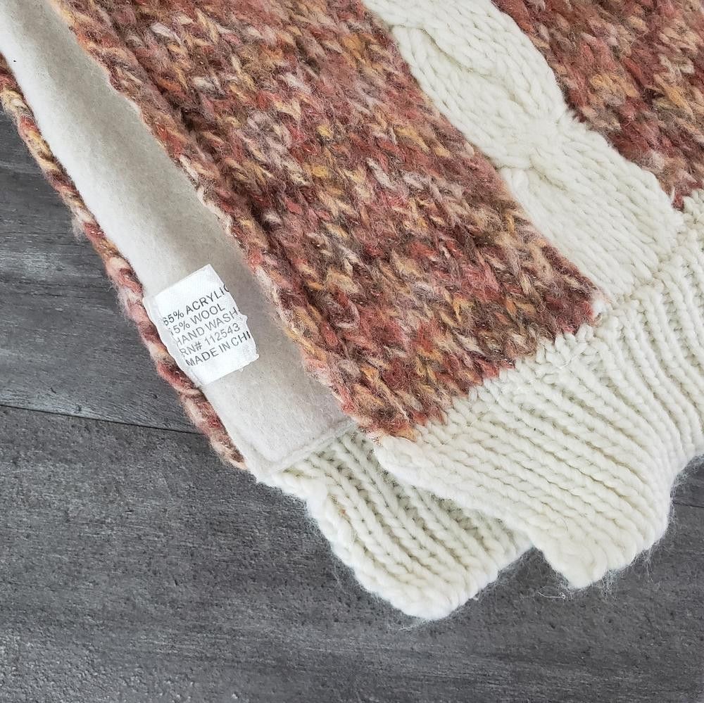 Designer Multicolored Cream Detailed Knit Scarf Size ONE SIZE - 3 Thumbnail