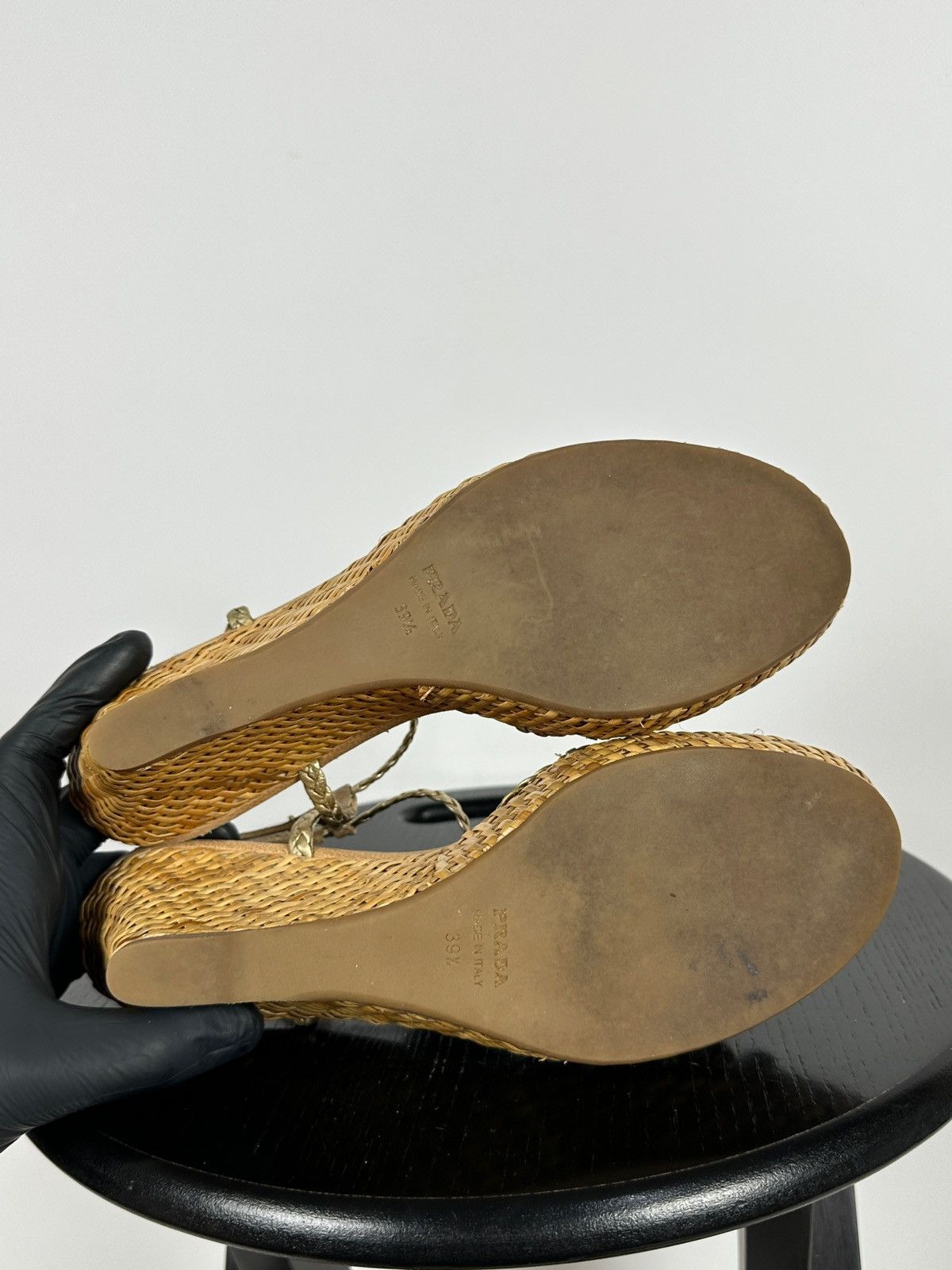 Prada Prada Braided Leather Woven Raffia Wedge Ankle Strap Sandals Size US 9.5 / IT 39.5 - 23 Thumbnail