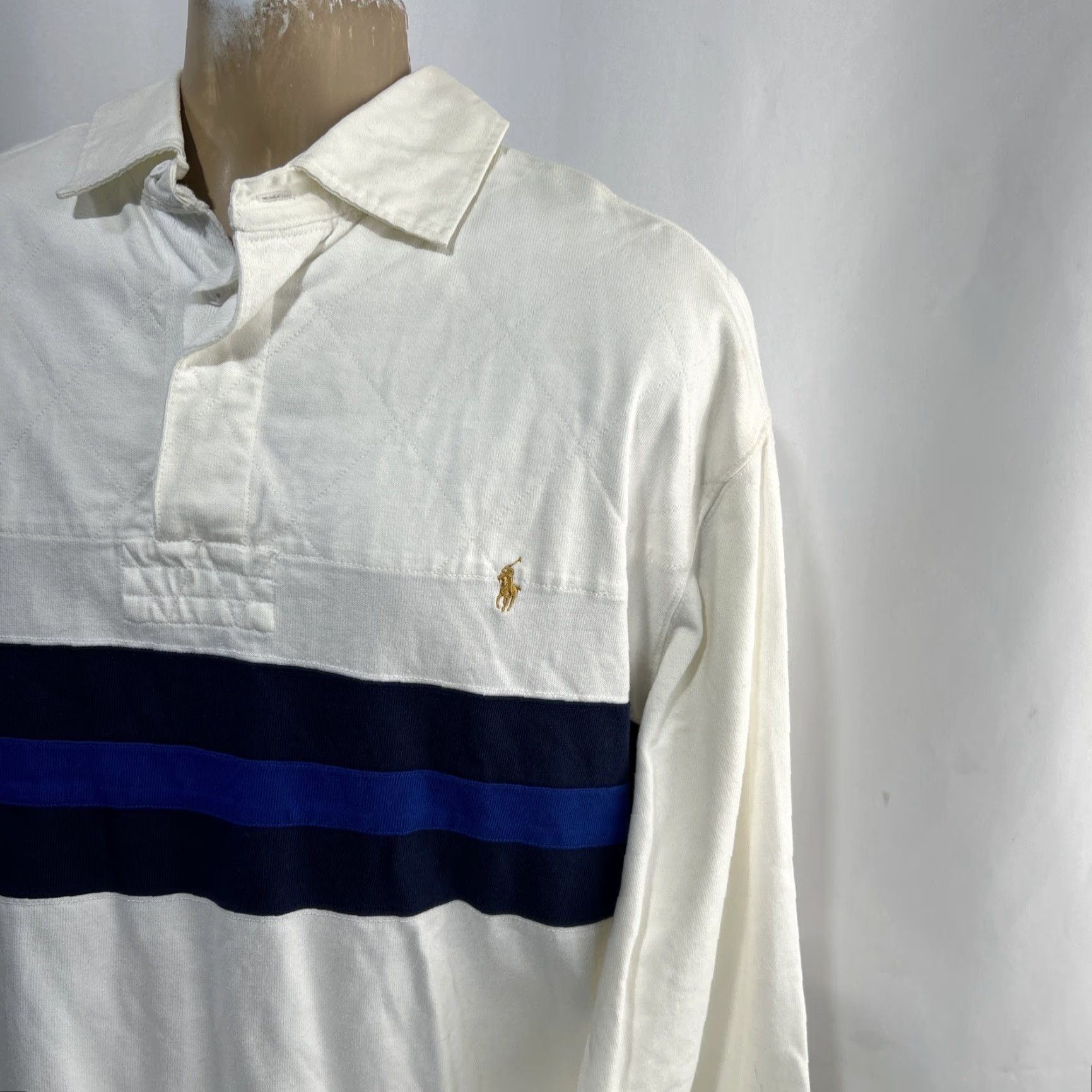 Polo Ralph Lauren Polo Ralph Lauren Rugby Shirt Mens XXLT White Blue Stripe Long Sleeve Polo Size US XXL / EU 58 / 5 - 2 Thumbnail