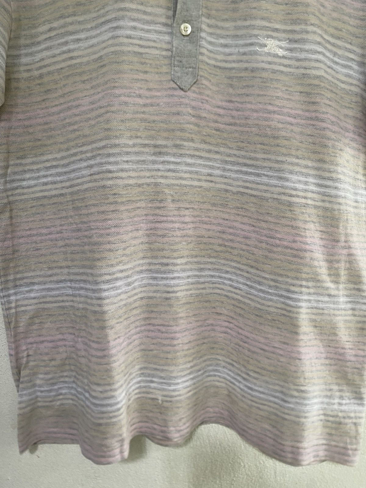 Burberry × Japanese Brand Burberry Golf White Striped Short Sleeve Collar T Shirt Size US M / EU 48-50 / 2 - 3 Thumbnail