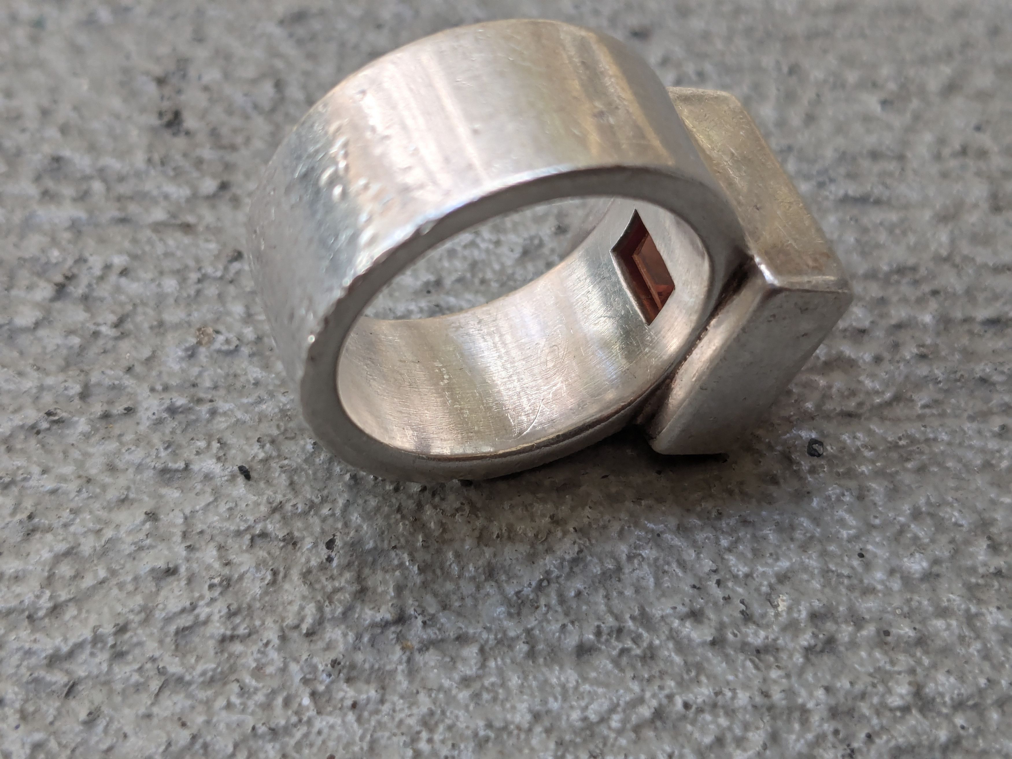 Other Vintage Sterling Silver Ring Orange Stone Modernist Size ONE SIZE - 9 Thumbnail
