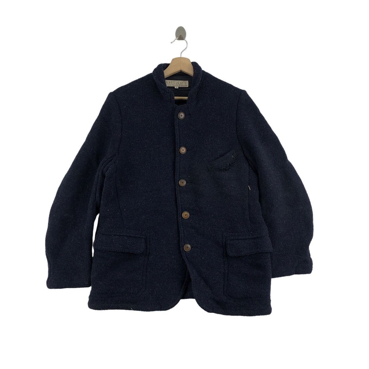 image of Vintage Haversack Wool Jacket Knit Avant Garde Japanesebrand in Navy, Men's (Size Medium)