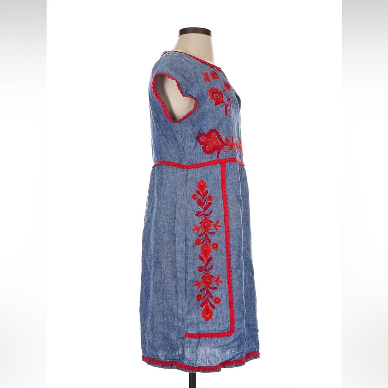 Boden Boden Blue Dress with Red Trim Size S / US 4 / IT 40 - 3 Thumbnail