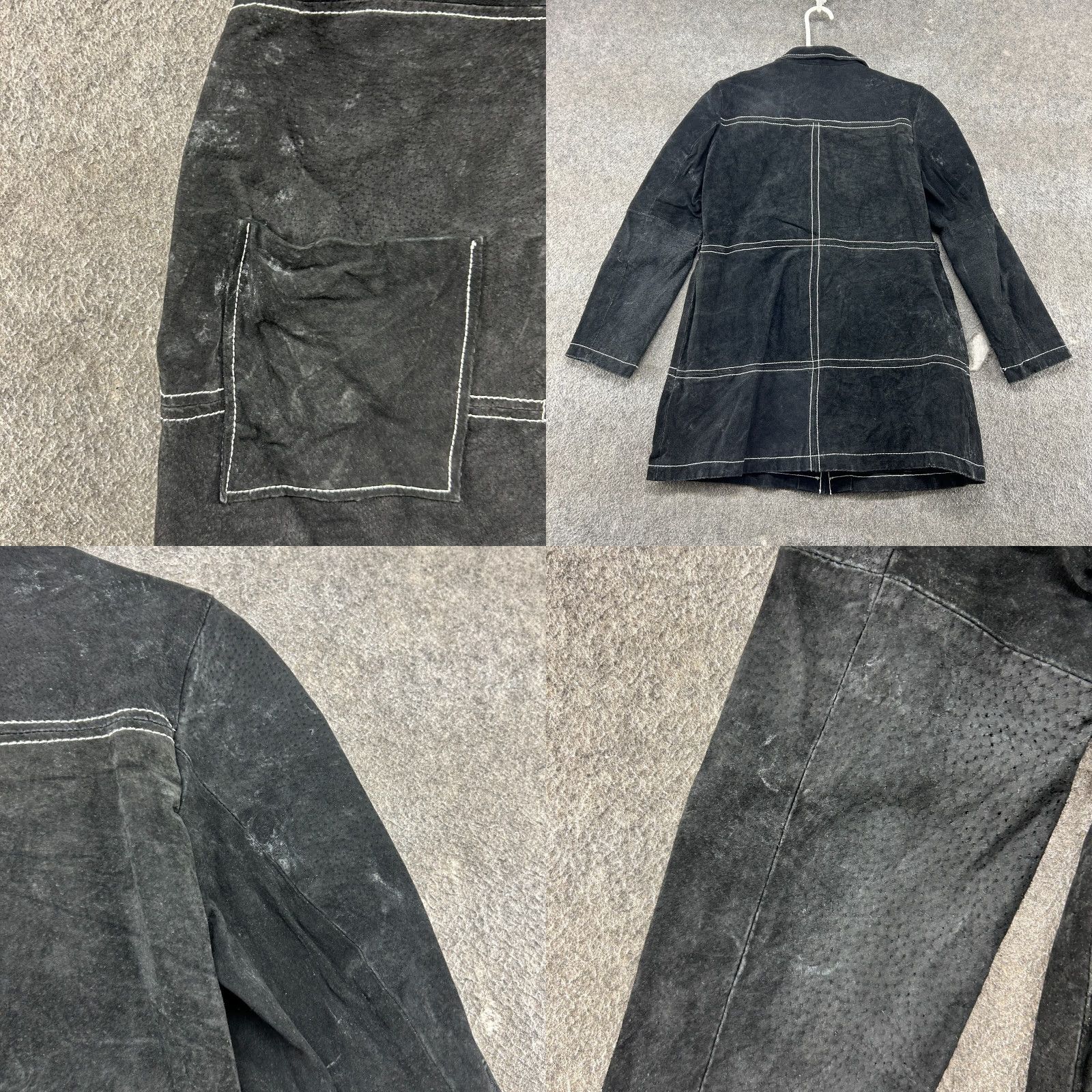 Vintage Louise Paris Coat Womens L Black Leather Overcoat Lined Thick Suede Polyester Button Missing Loose Paris Theme Womens L Black Leather Coat Size L / US 10 / IT 46 - 9 Thumbnail