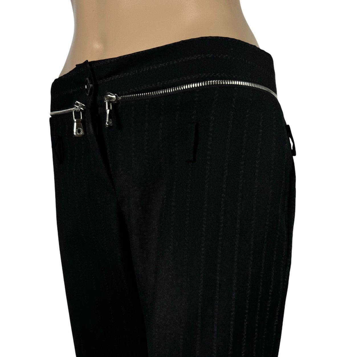 Dolce & Gabbana × Vintage Dolce & Gabbana Striped Dress Pants Virgin Wool Zips Decor Size 26" / US 2 / IT 38 - 2 Thumbnail