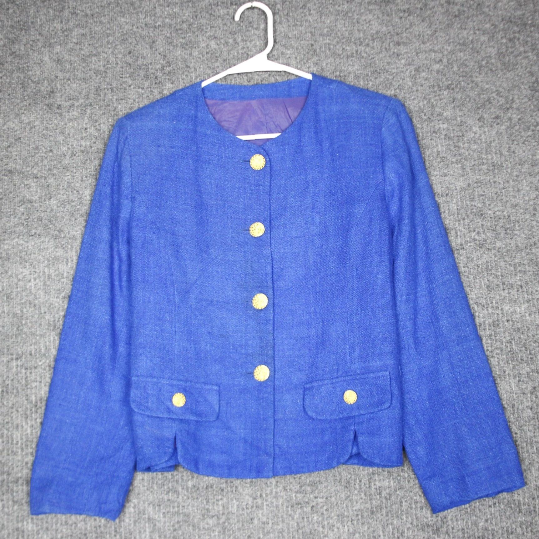 Vintage VINTAGE Gever Originals Women's Blazer Jacket Blue Tweed Gold Button Pockets Size M Linen Blend Short Size M / US 6-8 / IT 42-44 - 3 Thumbnail