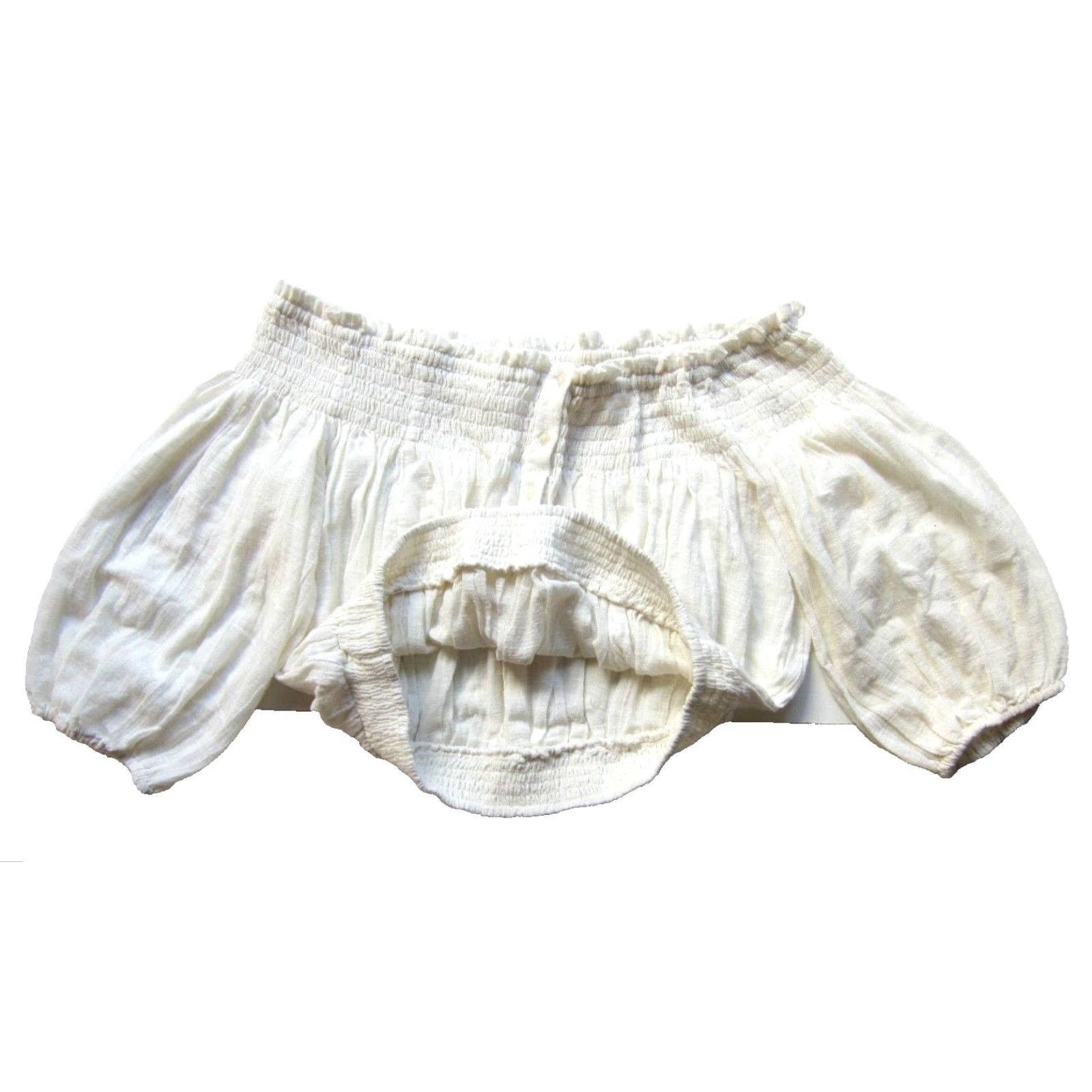Vintage We The Free Ivory Cotton Off Shoulder 3/4 Sleeve Crop Peasant Blouse Women Large Size L / US 10 / IT 46 - 4 Thumbnail