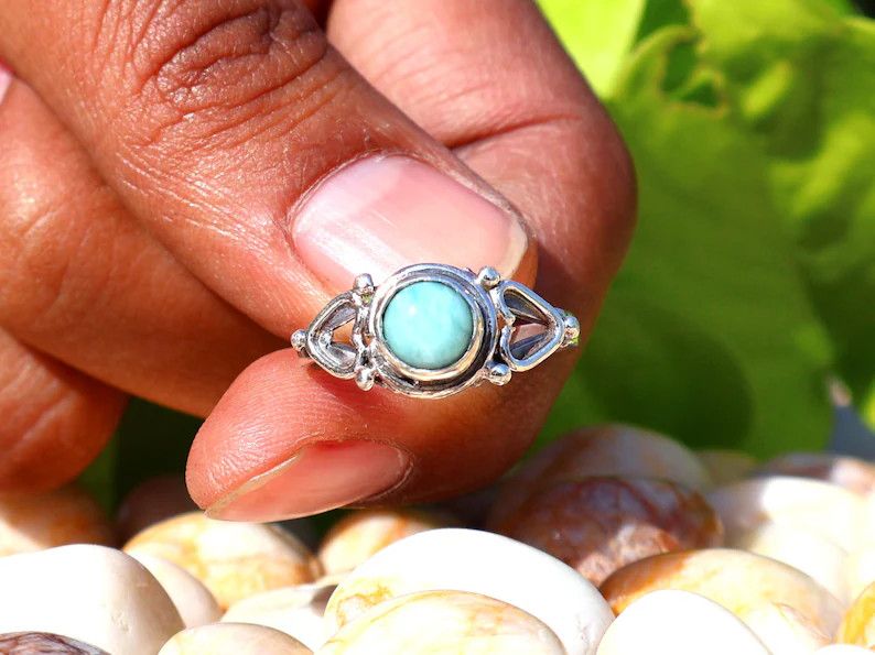 Handmade Handmade Larimar Ring, 925 Sterling Silver Ring, Women Gifts Size ONE SIZE - 2 Thumbnail