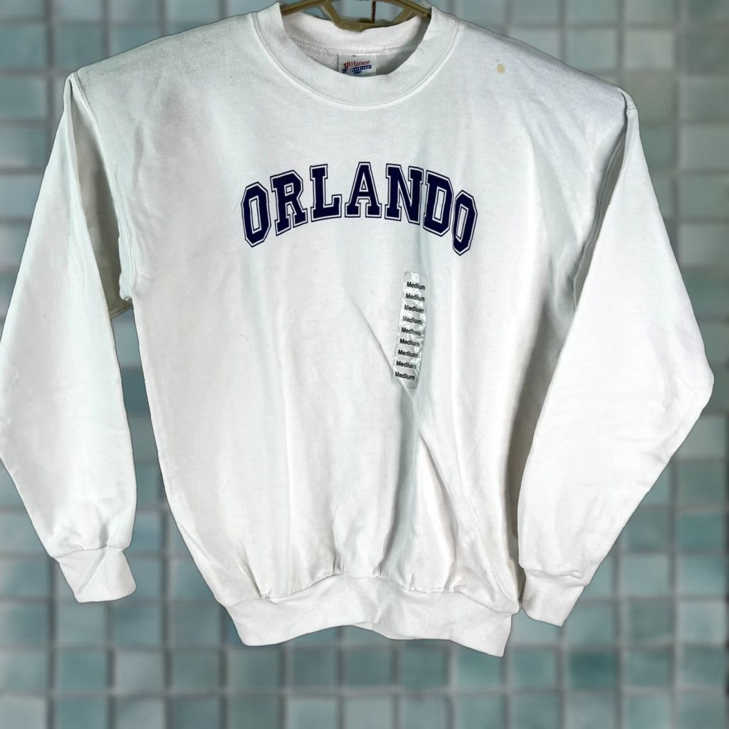 Hanes Hanes Orlando Comfort Blend Sweatshirt White M Mens Shirt Pullover Crew Neck 50% cotton 50% polyester Graphic Print Pouch Pocket Size US M / EU 48-50 / 2 - 1 Thumbnail