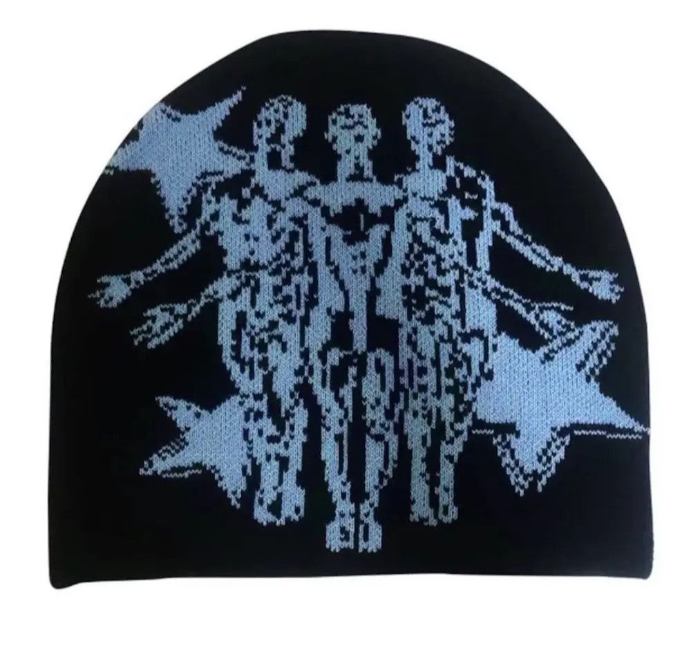 Japanese Brand Y2K Black and Blue Beanie Size ONE SIZE - 3 Thumbnail