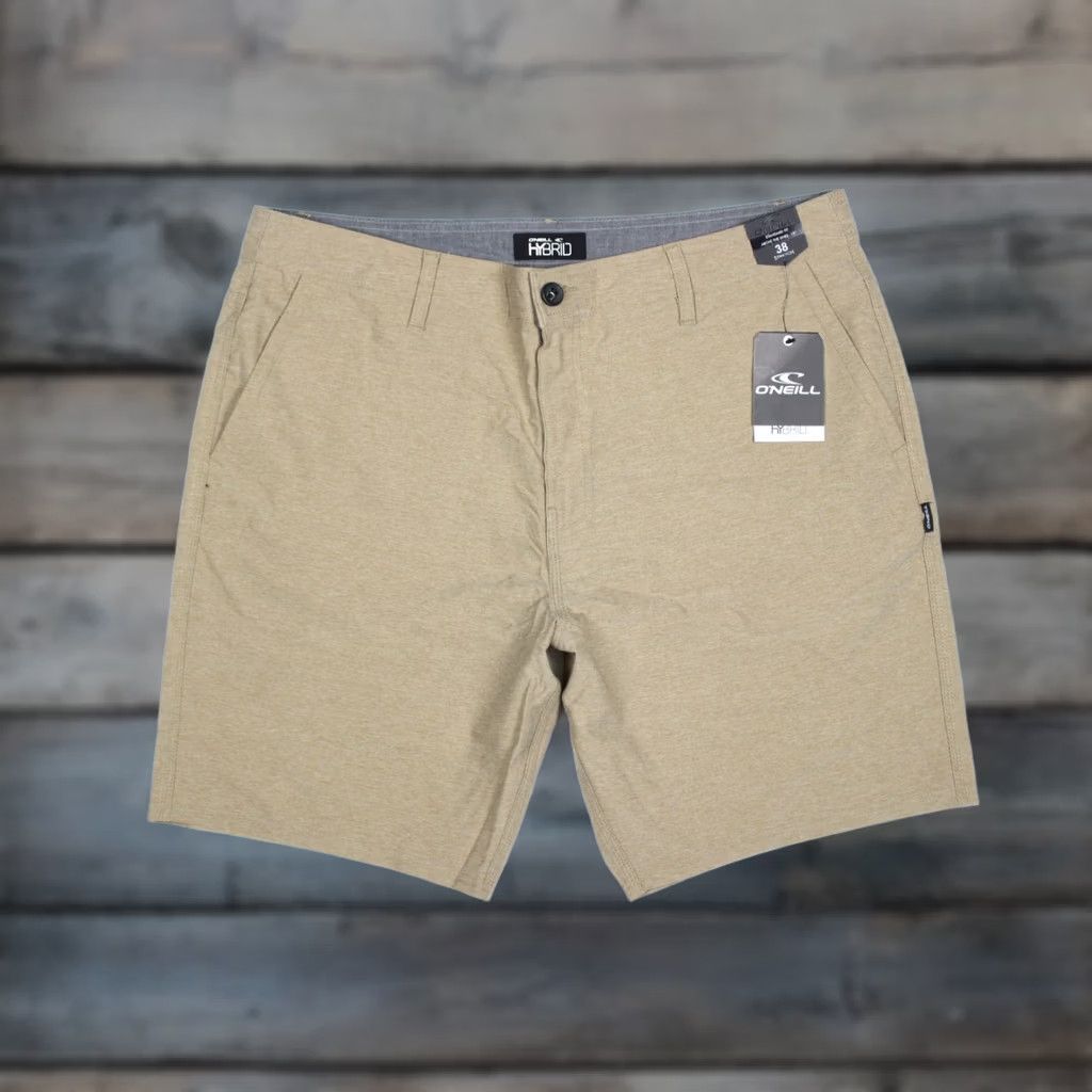O'Neill O'Neill Men's Drifter Heather Hybrid Shorts 38 x 9" Dark Khaki Gray Solid Zip Front Pockets Casual Beach 90s? Size US 38 / EU 54 - 1 Thumbnail