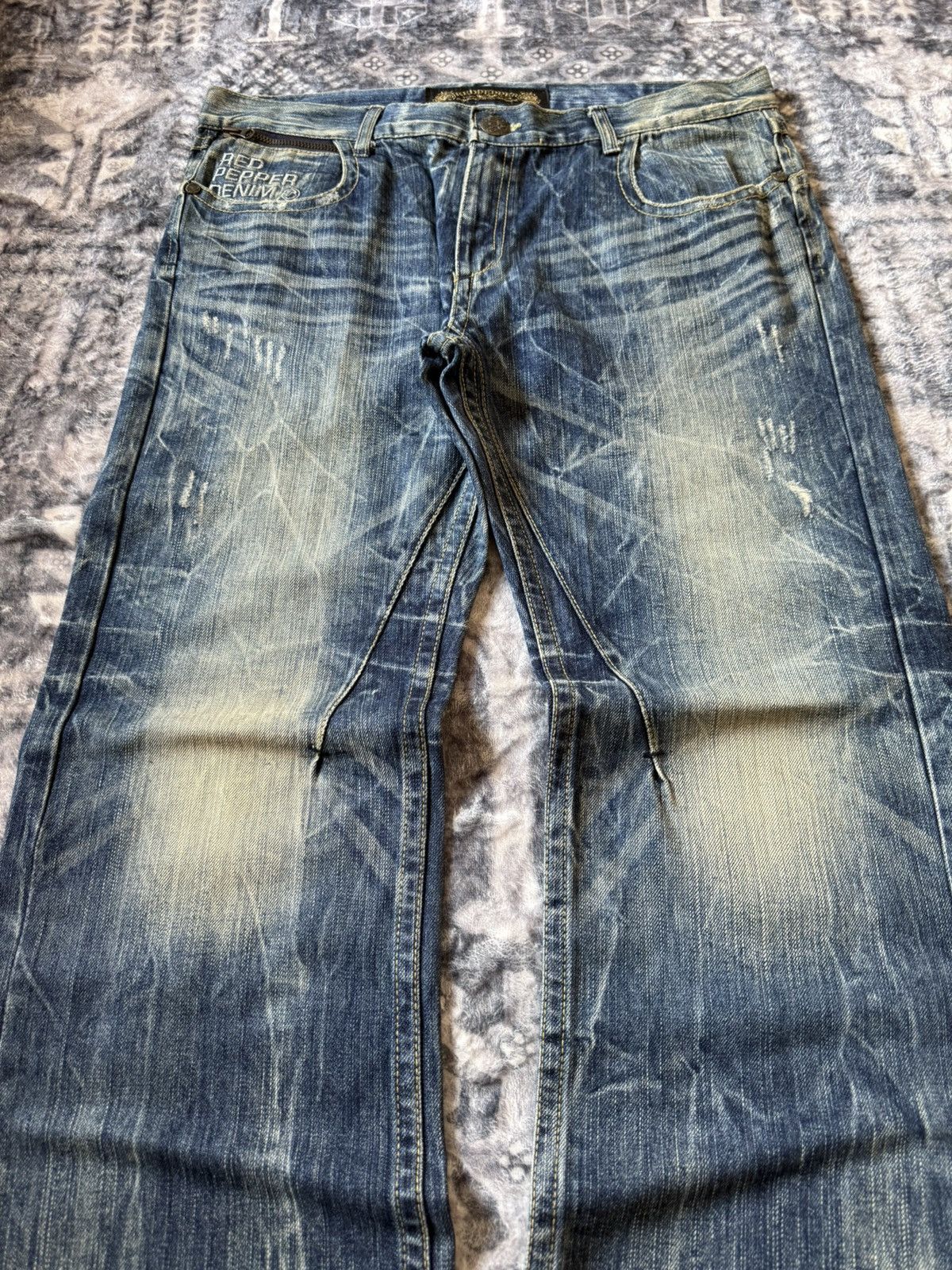 If Six Was Nine Red Peper Japan Faded Wrinkle Wash Flared Wide Leg Jeans Size US 36 / EU 52 - 3 Thumbnail