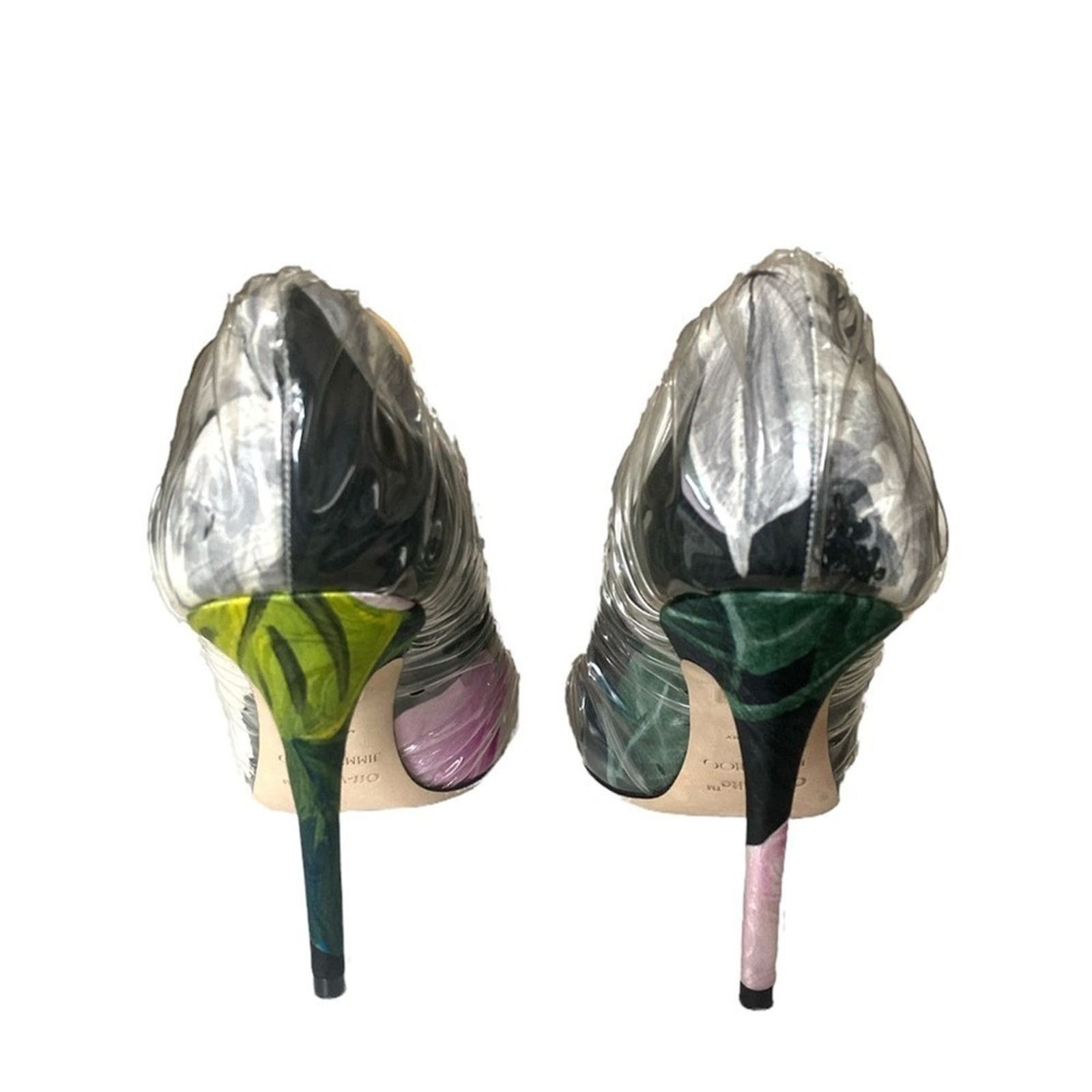 Jimmy Choo Off-White c/o Jimmy Choo Anne 100 PVC Floral Satin Pumps 9 Size US 9 / IT 39 - 4 Thumbnail