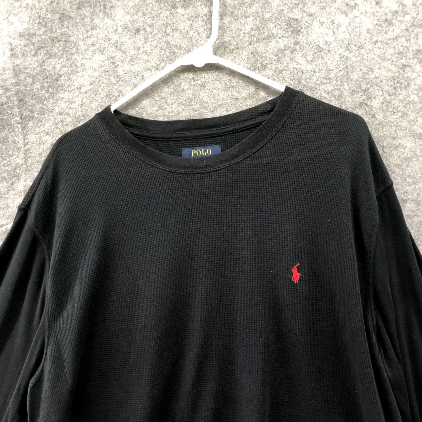 Polo Ralph Lauren Polo Ralph Lauren Black Waffle Knit Long Sleeve T Shirt Mens 2XL Crewneck Red Pony Size US XXL / EU 58 / 5 - 3 Thumbnail