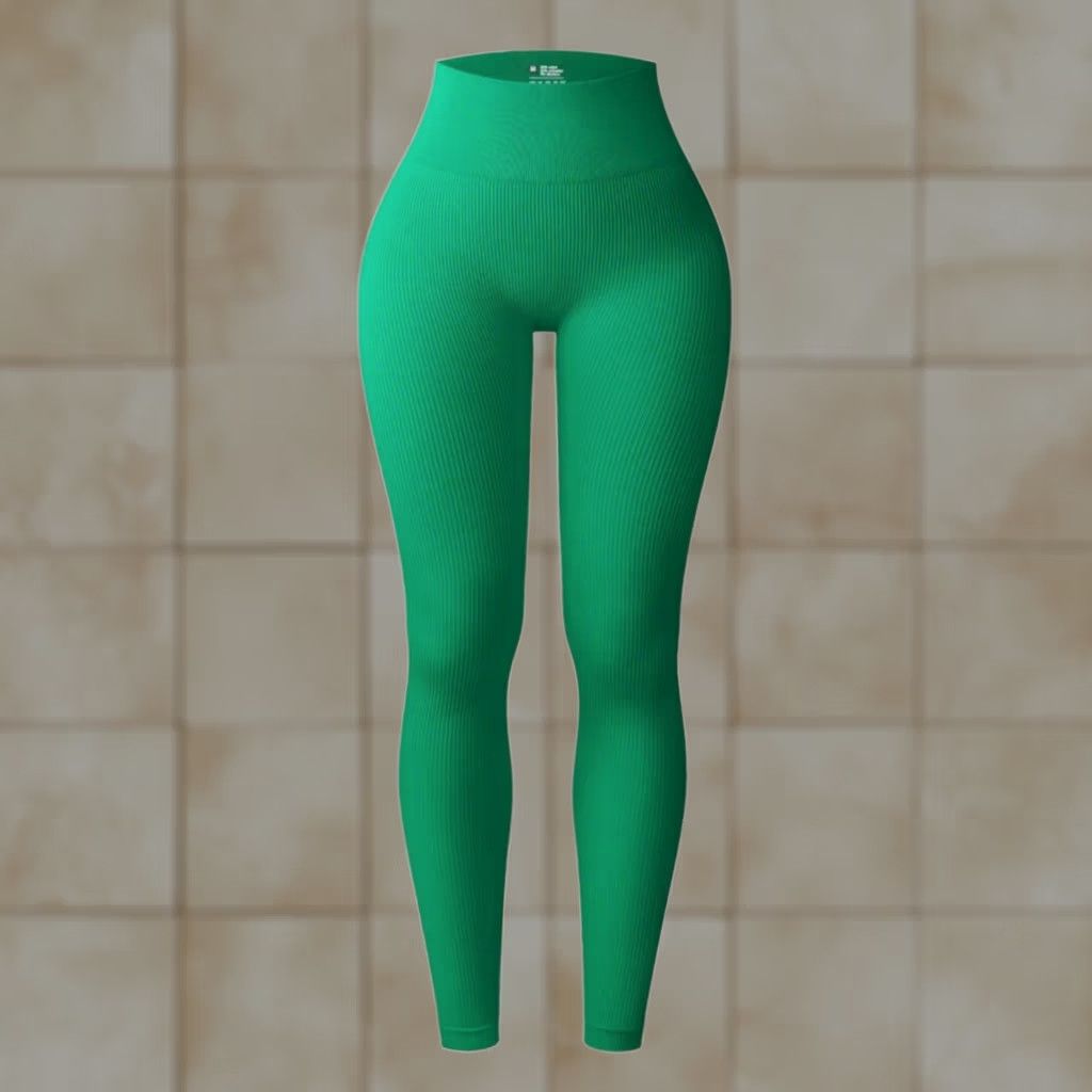 Vintage OQQ High Waist Ribbed Leggings Women's Medium Green Compression Yoga Pilates Gym Pants M Size 32" / US 10 / IT 46 - 1 Thumbnail