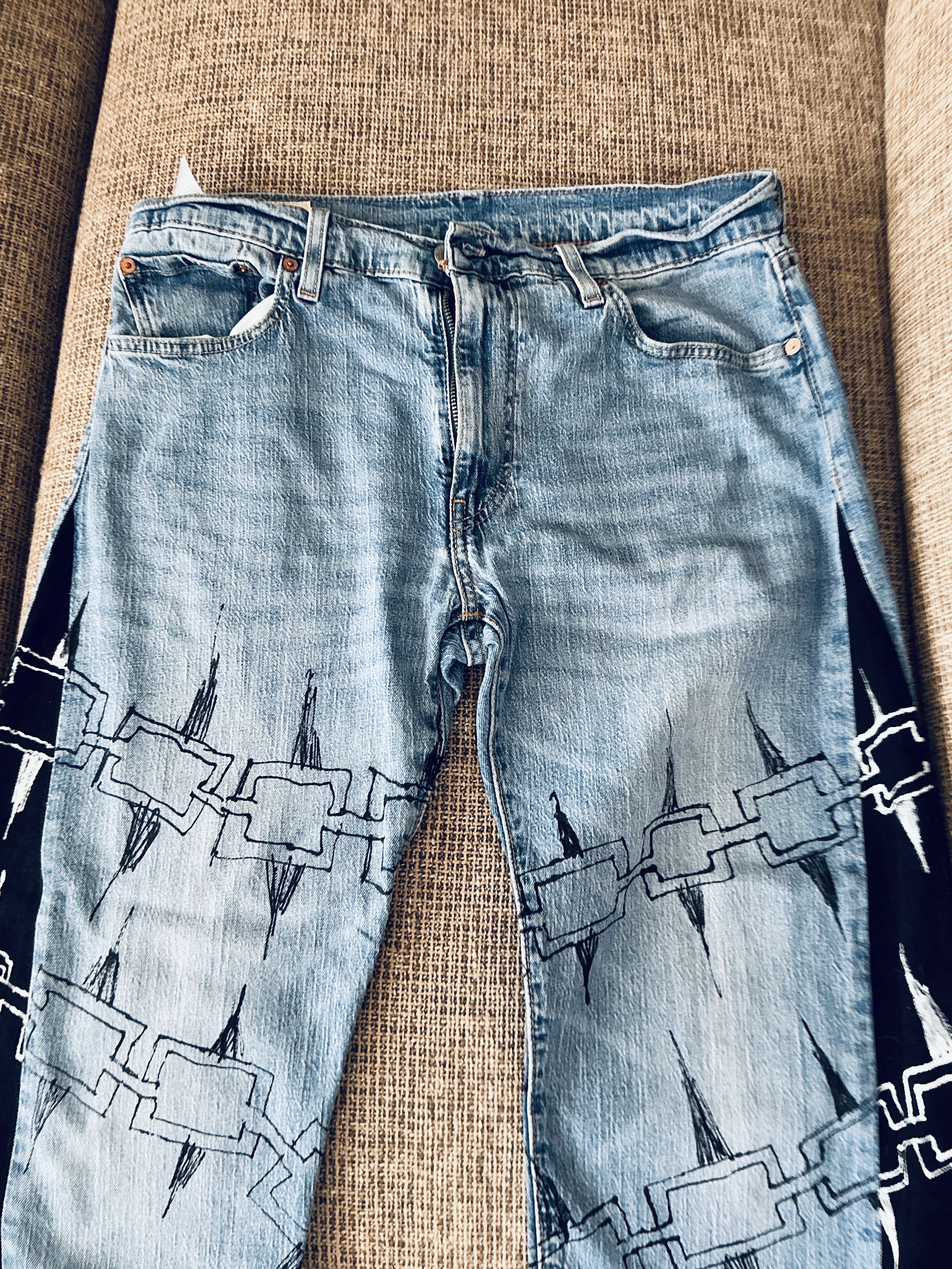Other 1/1 Custom Hand-Modified Graphic Jeans Black Panel Size L Size US 33 - 3 Thumbnail