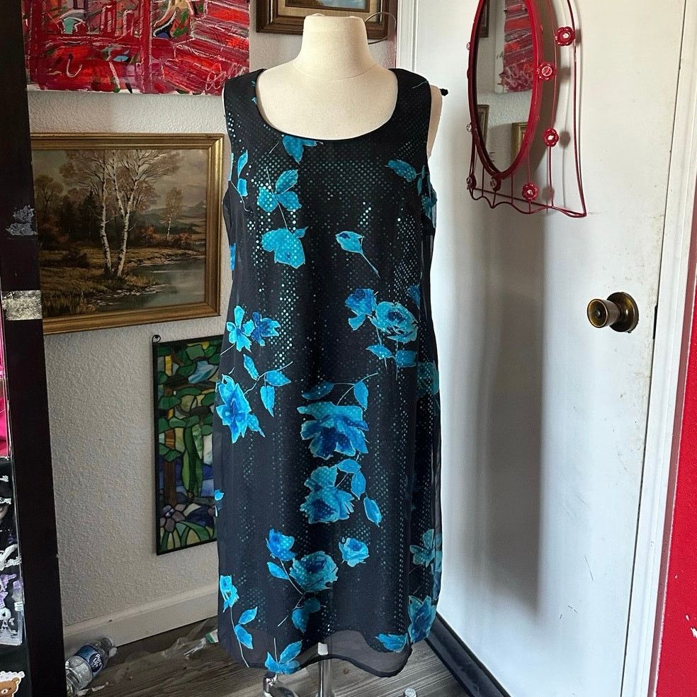 Other SL fashion blue black floral midi dress cover set Size XL / US 12-14 / IT 48-50 - 3 Thumbnail