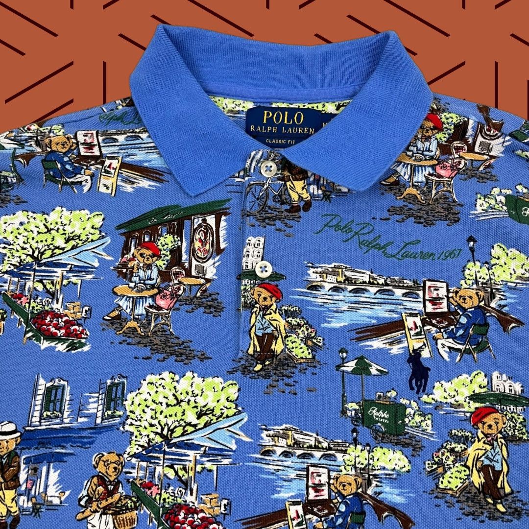 Polo Ralph Lauren Polo Ralph Lauren Polo Shirt Mens M Blue Paris Bear All Over AOP Preppy France Size US M / EU 48-50 / 2 - 1 Thumbnail