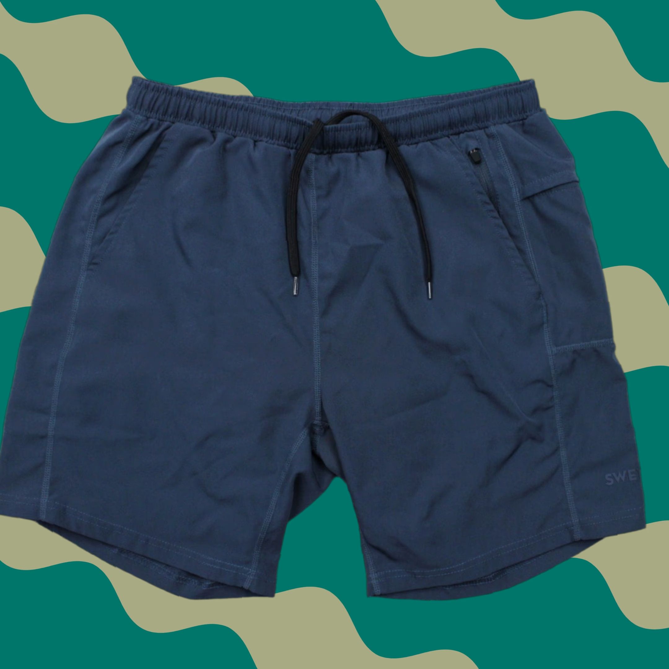 Vintage Swet Tailor Shorts Mens Small Blue Drawstring 7" Inseam Athletic Gym & Training | 93% Polyester 7% Spandex Size US 29 - 1 Thumbnail