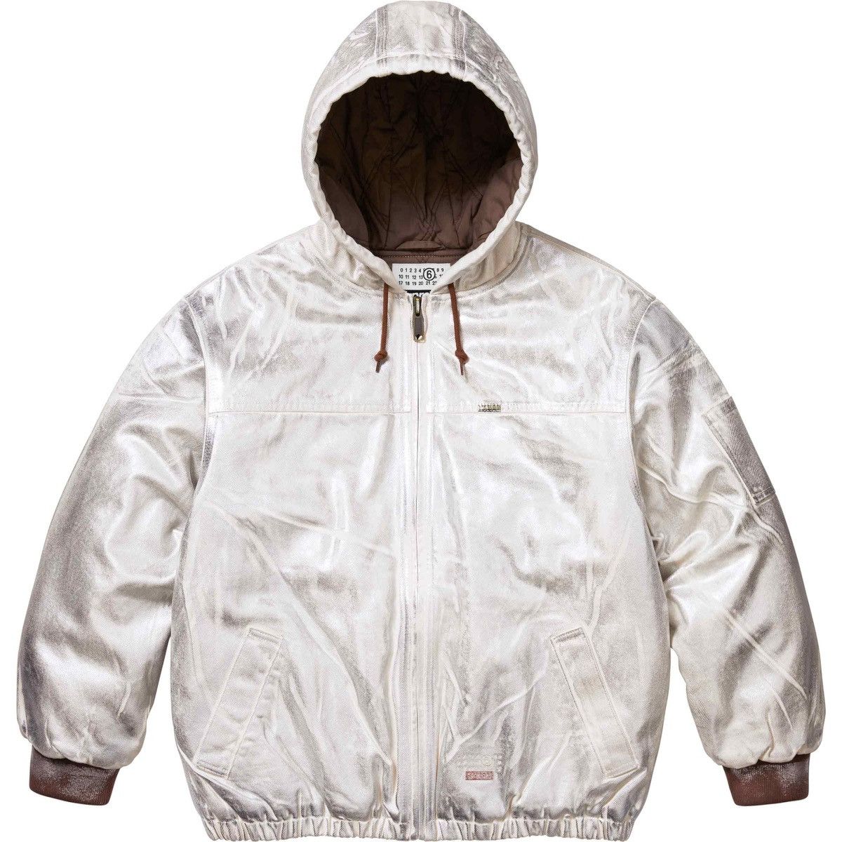 image of Mm6 Maison Margiela Foil Hooded Work Jacket in White, Men's (Size XL)