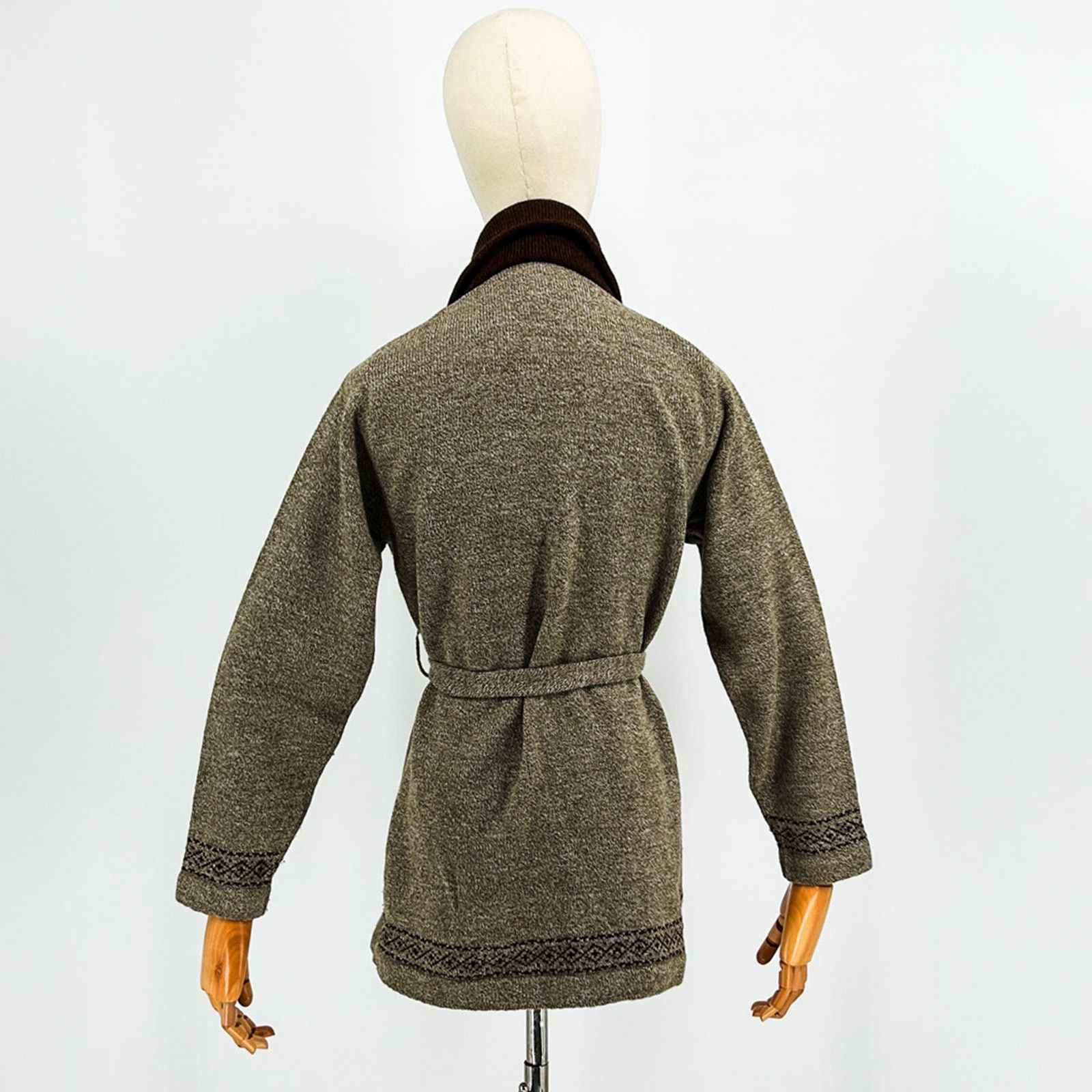 Vintage 70s/80s Brown Boho Collared Grandpa Cardigan + Matching Tie Size S / US 4 / IT 40 - 6 Thumbnail