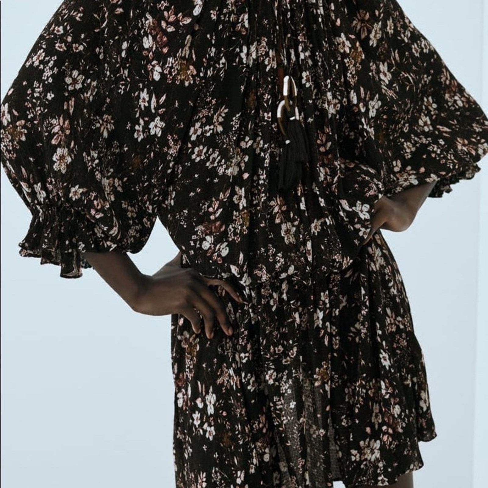 Zara ZARA SHORT FLORAL PRINT DRESS BLACK / WHITE Size M / US 6-8 / IT 42-44 - 4 Thumbnail
