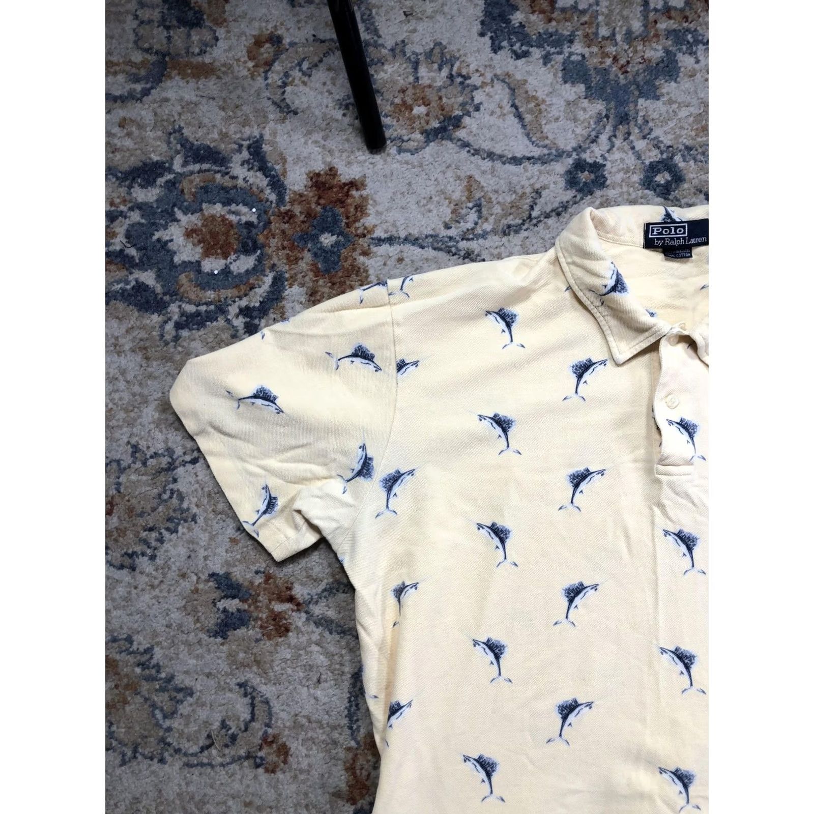 Polo Ralph Lauren VINTAGE Polo Ralph Lauren Polo Shirt Mens XL Yellow Marlin Fish Print 90s Size US XL / EU 56 / 4 - 3 Thumbnail