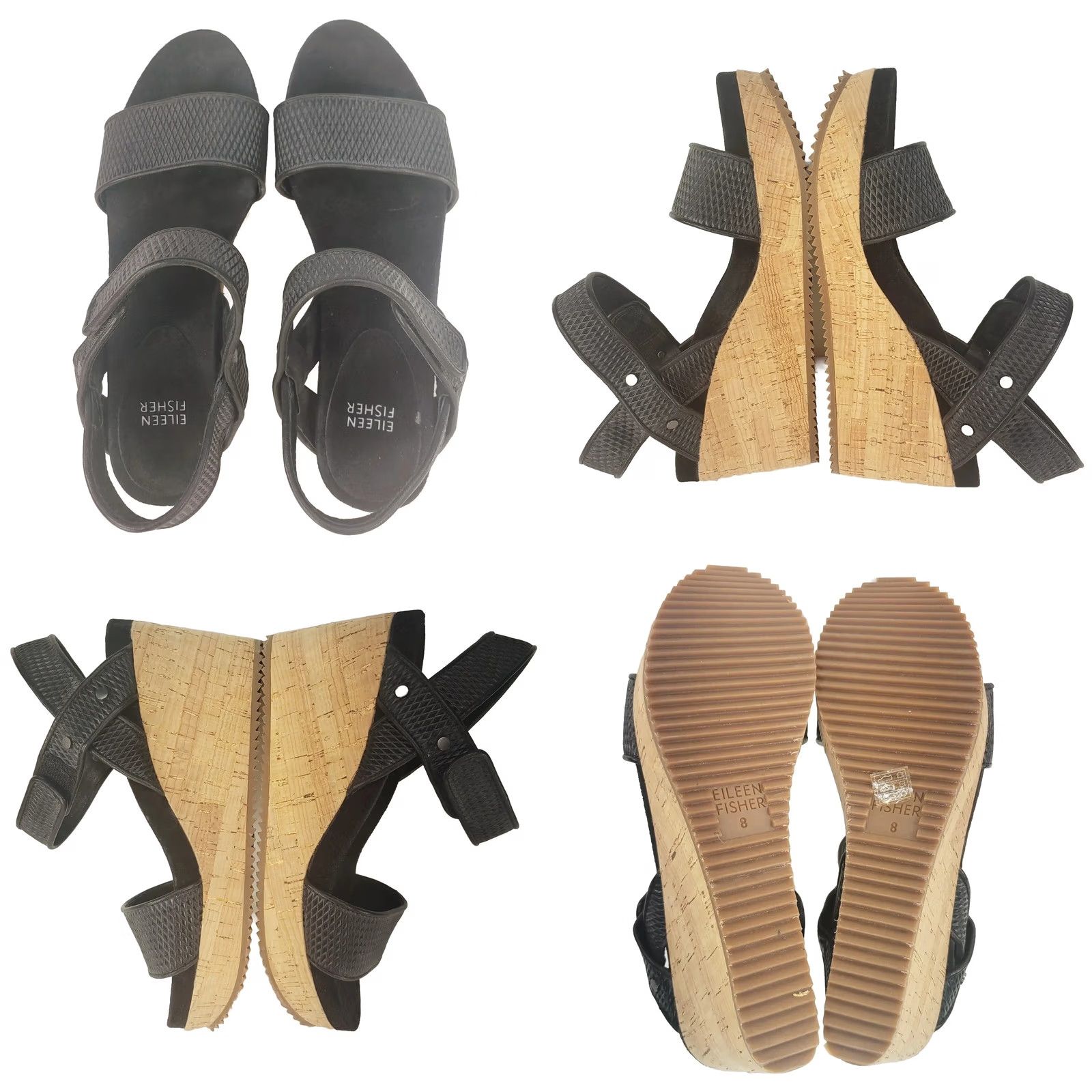 Eileen Fisher EILEEN FISHER Platform Sandals Demo Black Cork Wedge Strap Open Toe Size 8 Women Size US 8 / IT 38 - 8 Thumbnail